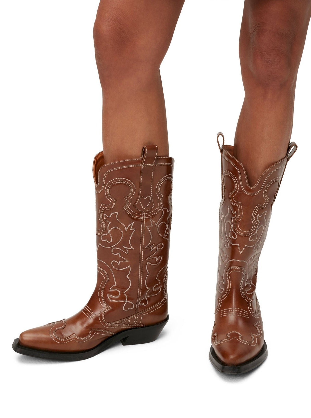 Mid Shaft Embroidered Western Boot, tiger's eye