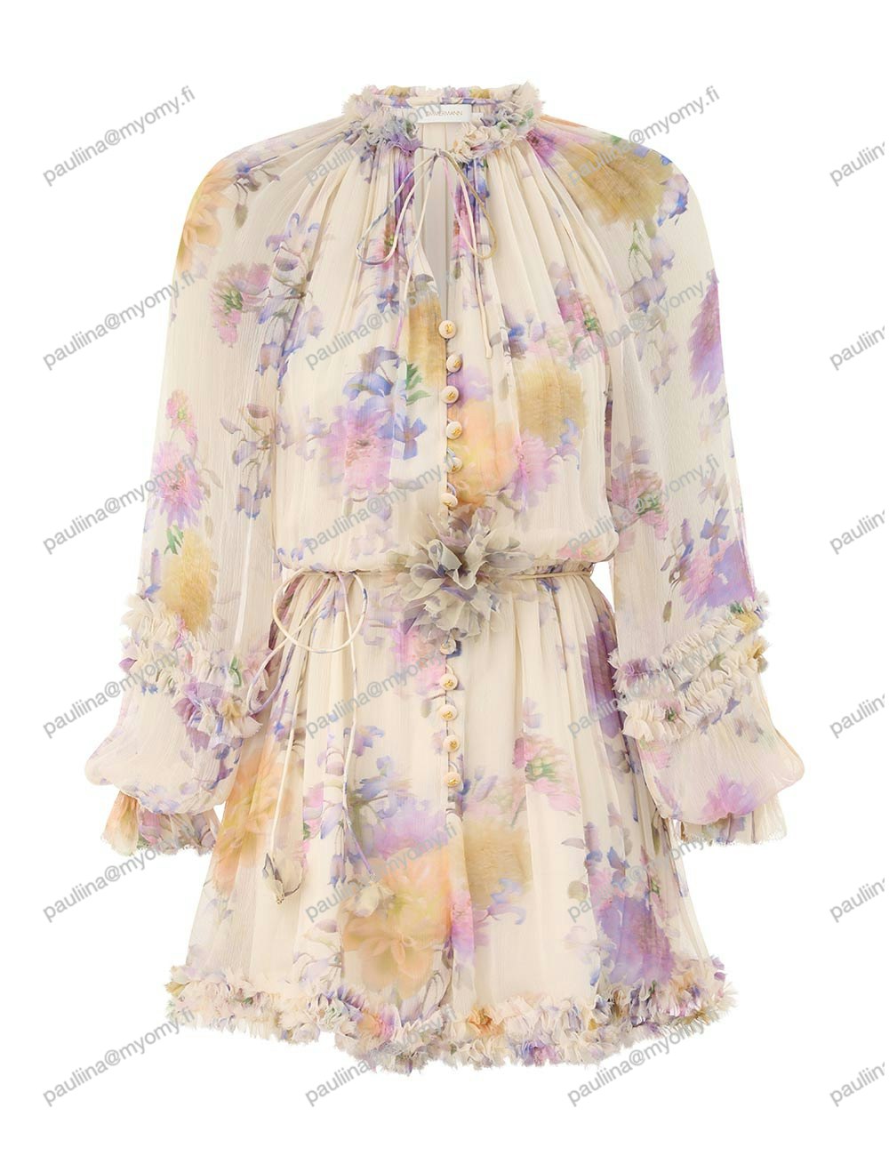 Luna ruffle playsuit, cream-dahlia
