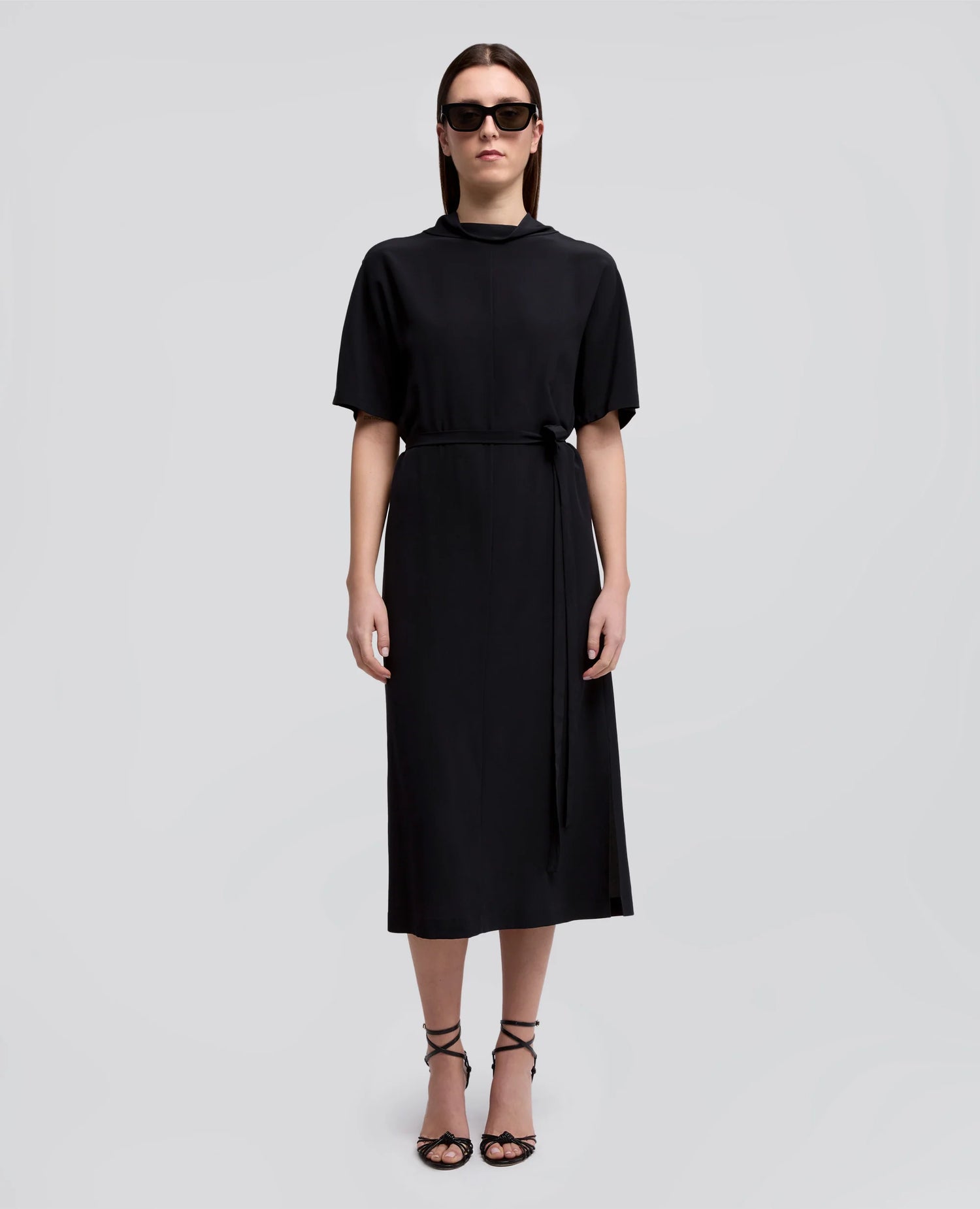 Silk crepe de chine dress, navy blue