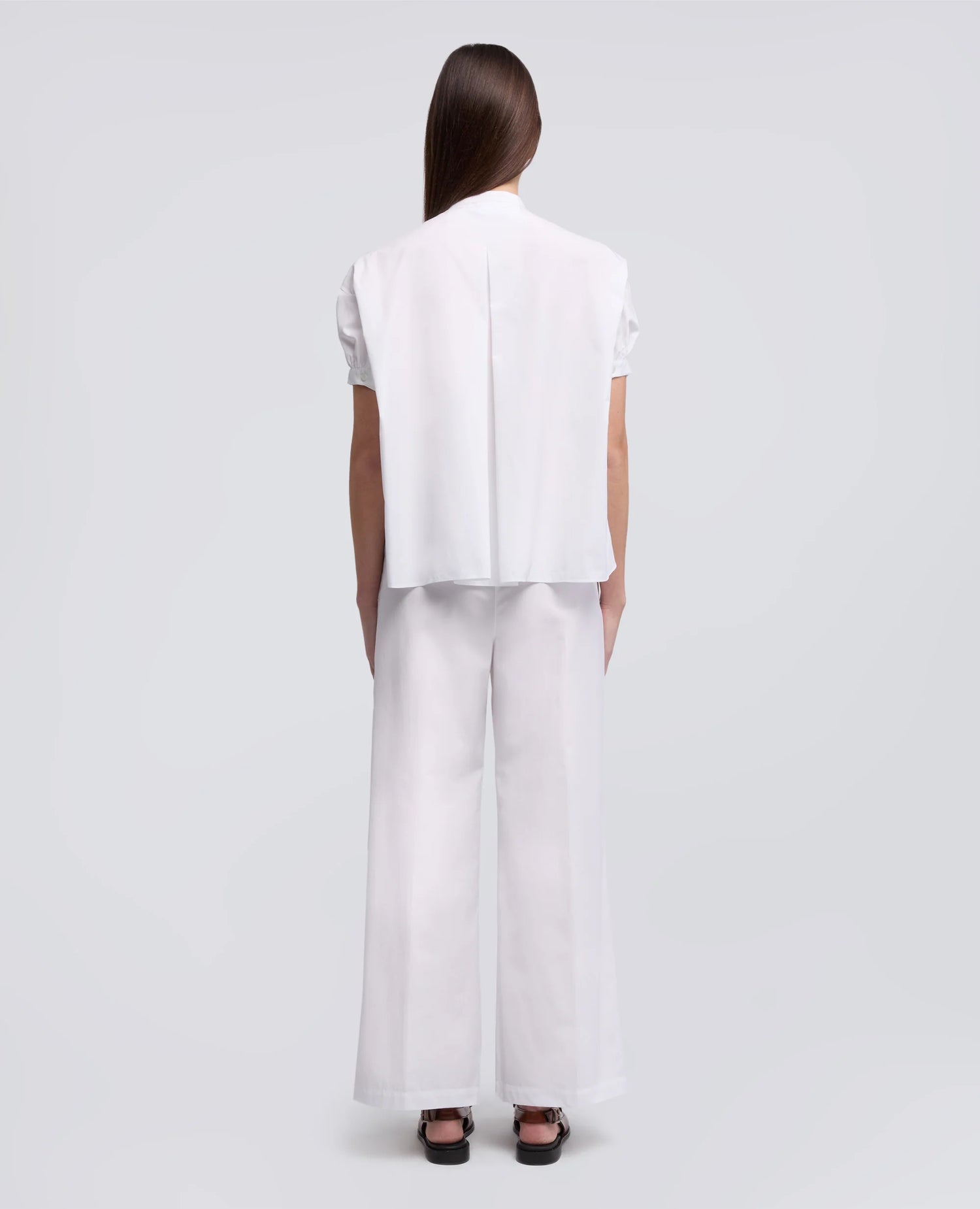 Pure Cotton Poplin Shirt with mandarin  Collar, White