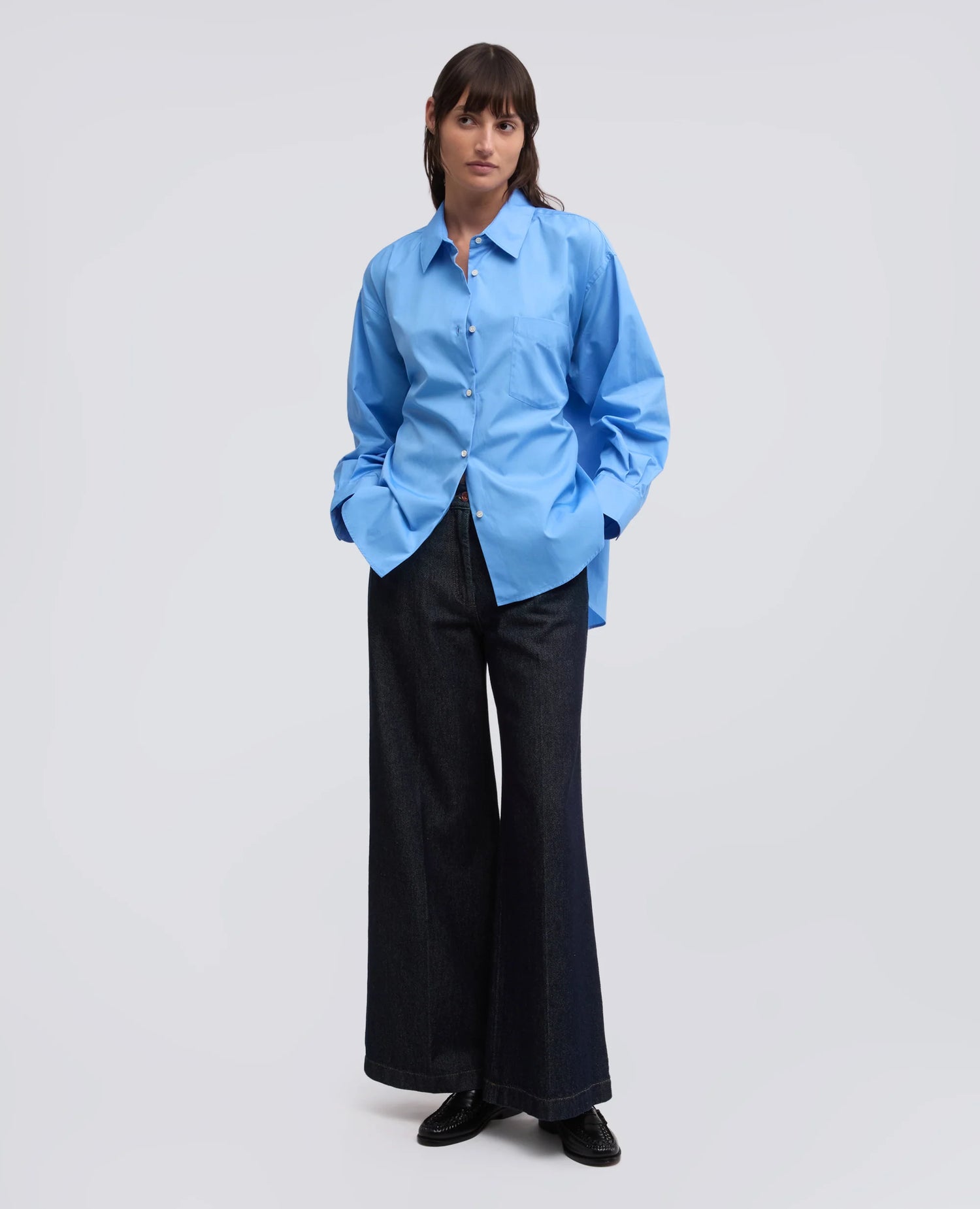 Cotton poplin shirt, sky blue