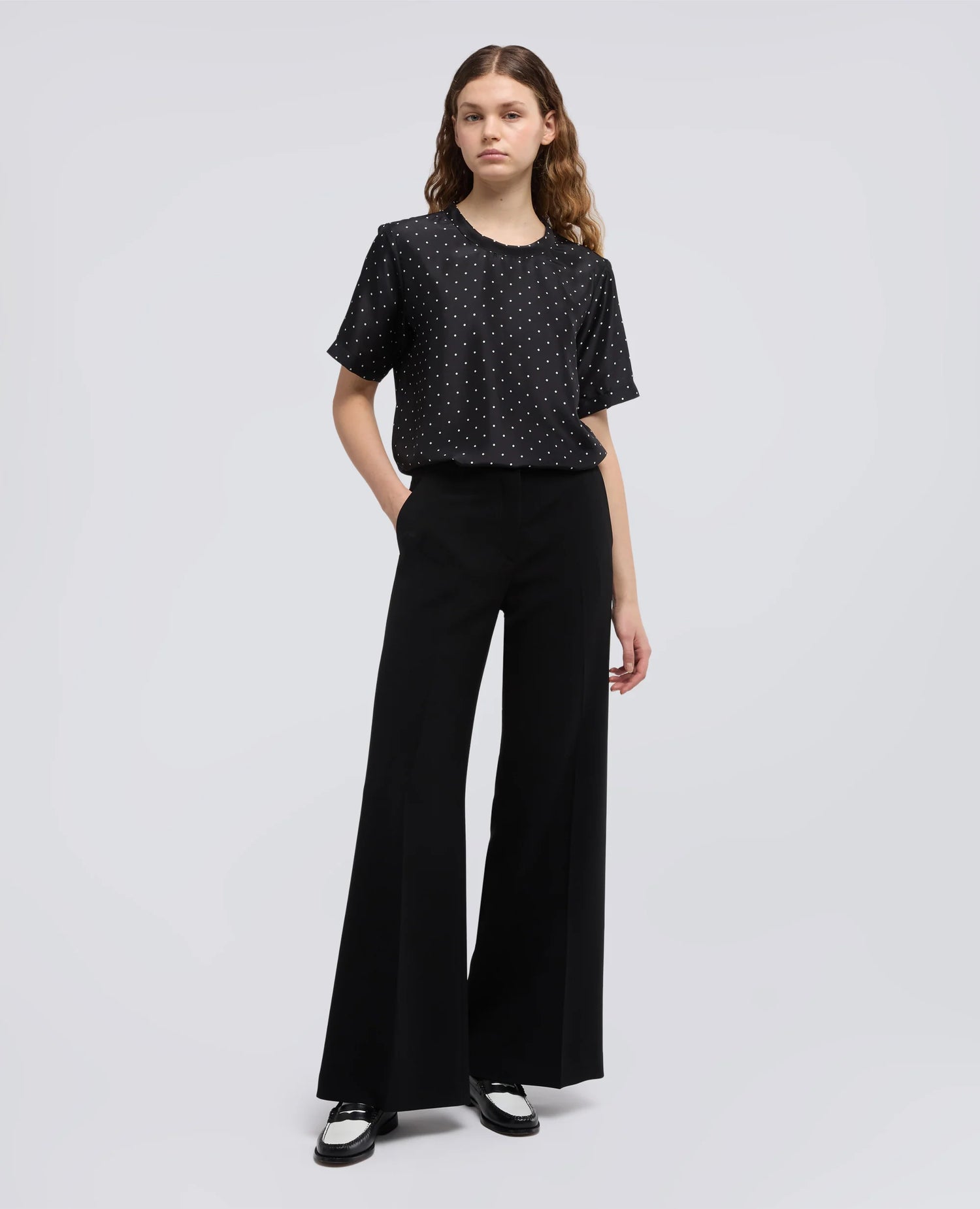 Polka dot habutai silk T-shirt, black