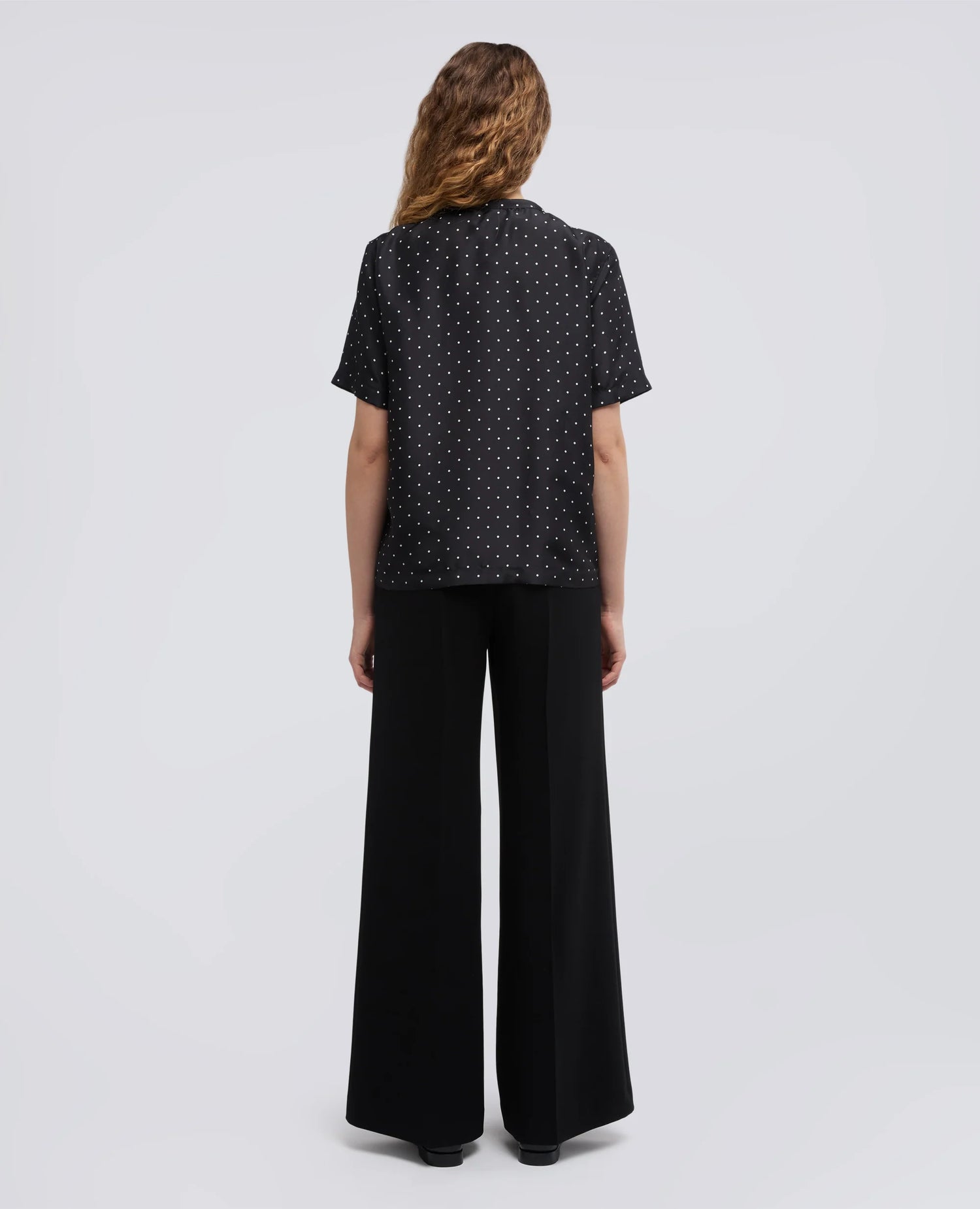 Polka dot habutai silk T-shirt, black