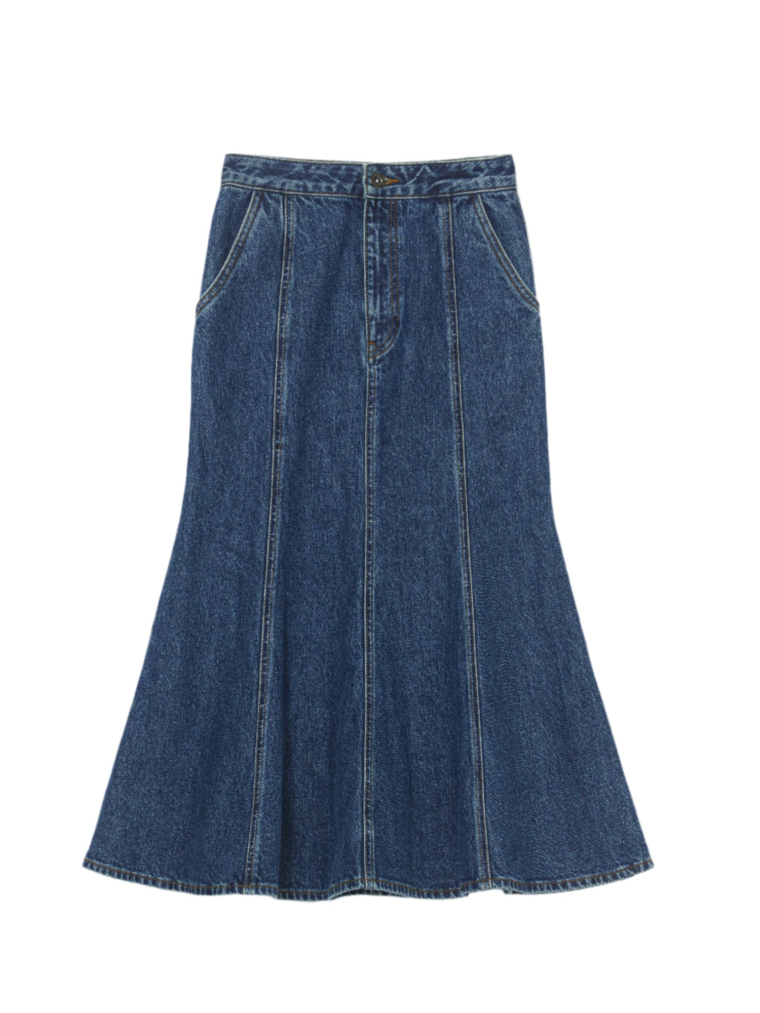 FLARED DENIM MIDI SKIRT, blue