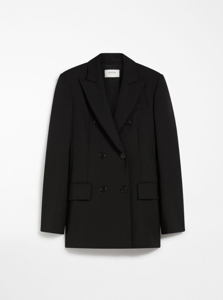GELLY Double-breasted stretch wool blazer, black