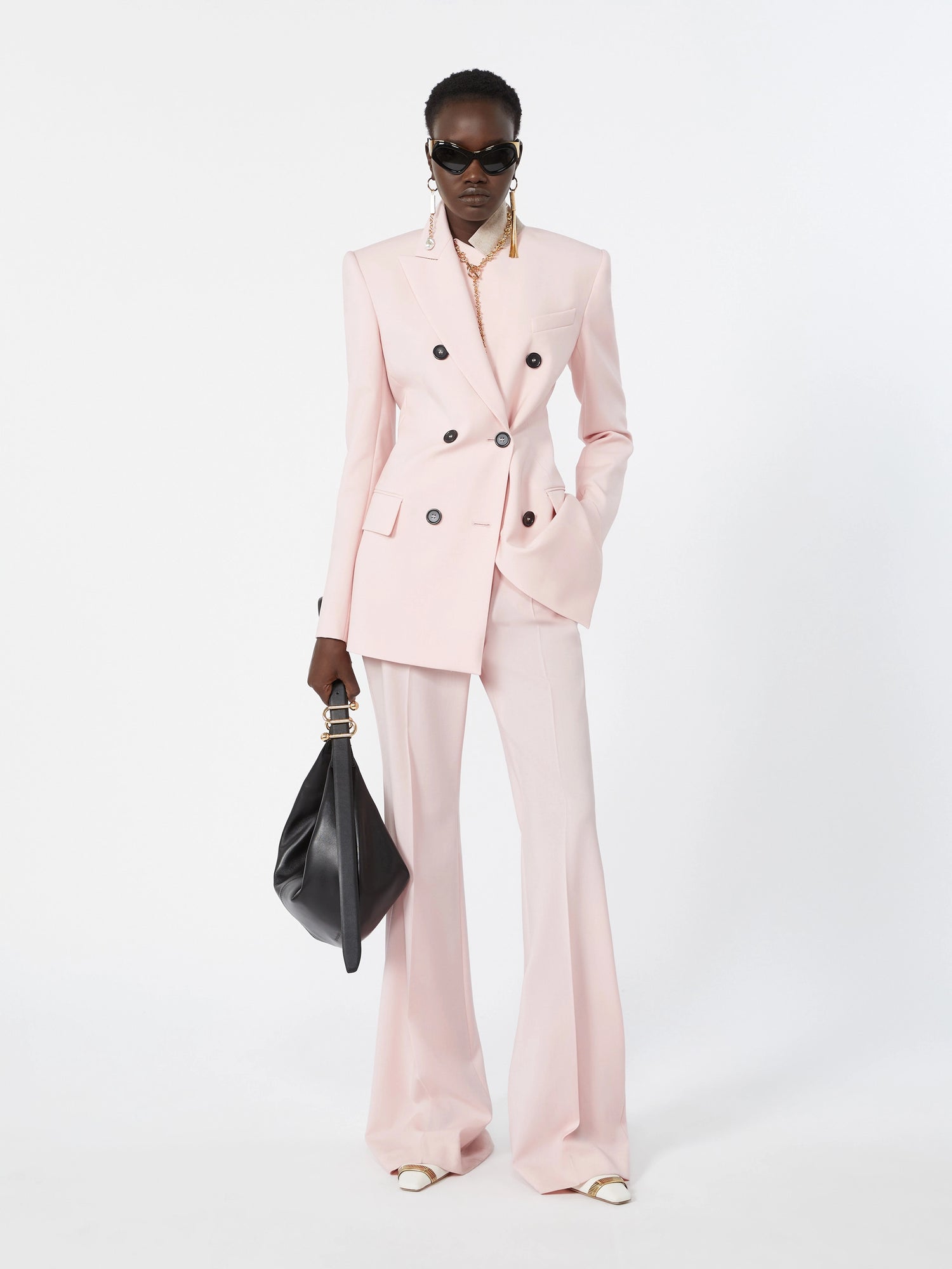 Adamo double-breasted wool blazer, antique rose