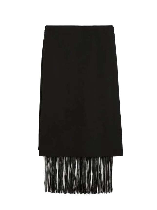 Black skirt with fringe on a light gray background