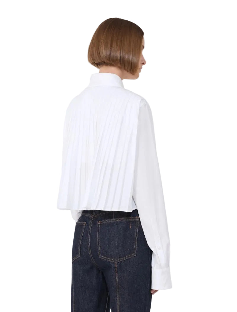 Ceppo cotton cropped shirt with pleated back, optical white