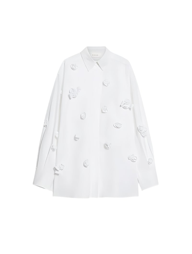 Bisous Oversized shirt with 3D rose detail, white