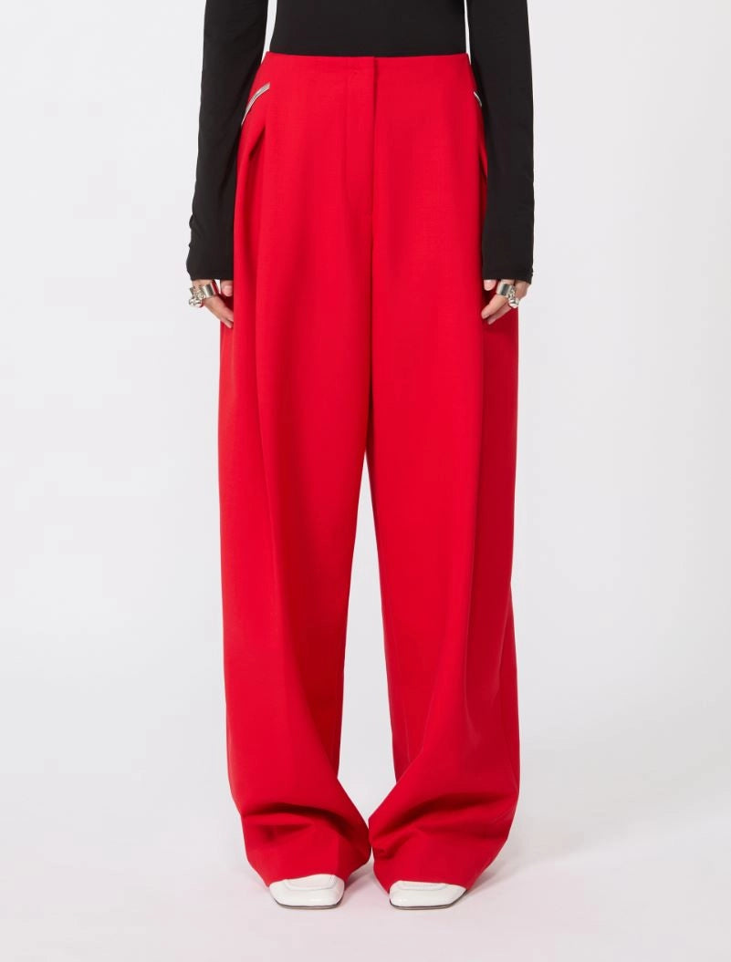 Fante pleated stretch wool trousers, red