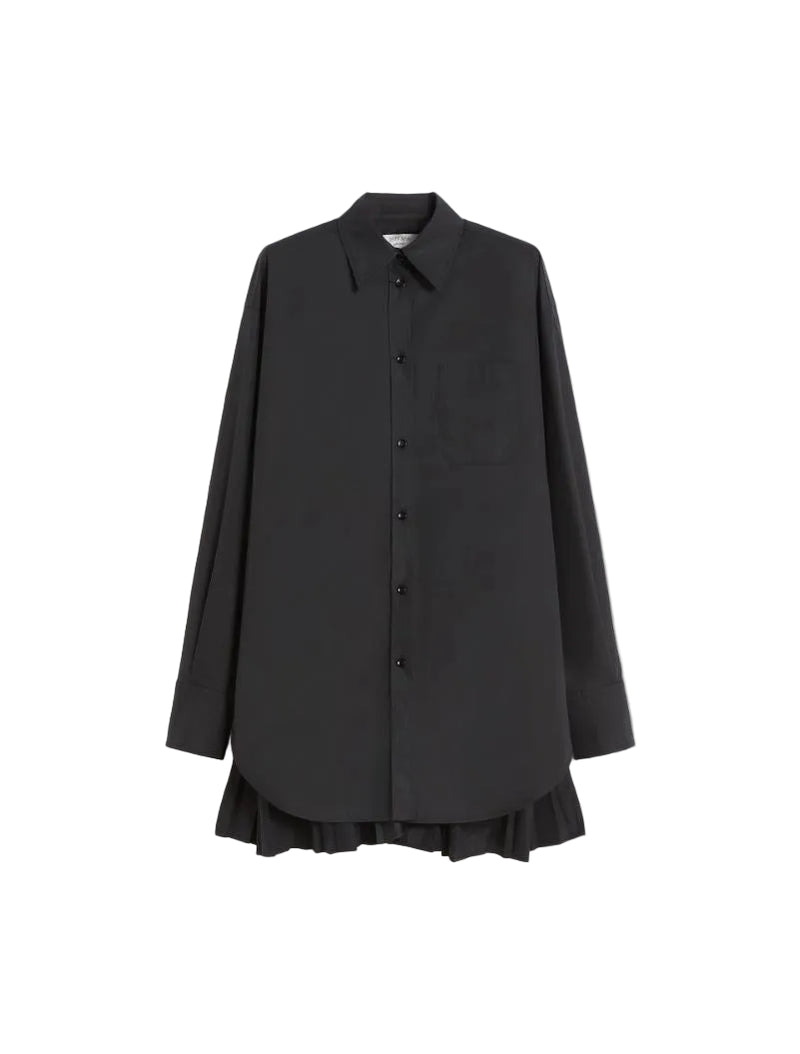 Black shirt with a ruffled hem on a white background