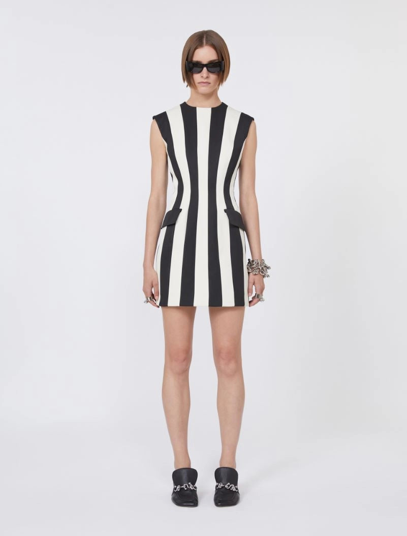 Rio hourglass twill mini dress, black-white stripes