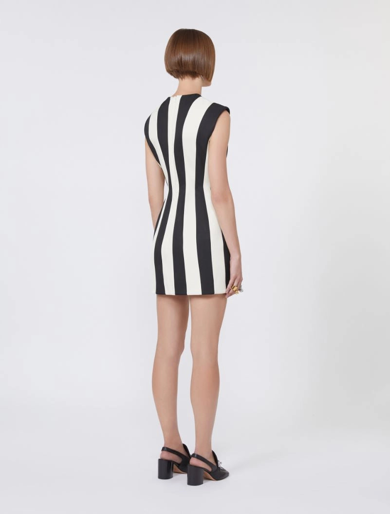 Rio hourglass twill mini dress, black-white stripes