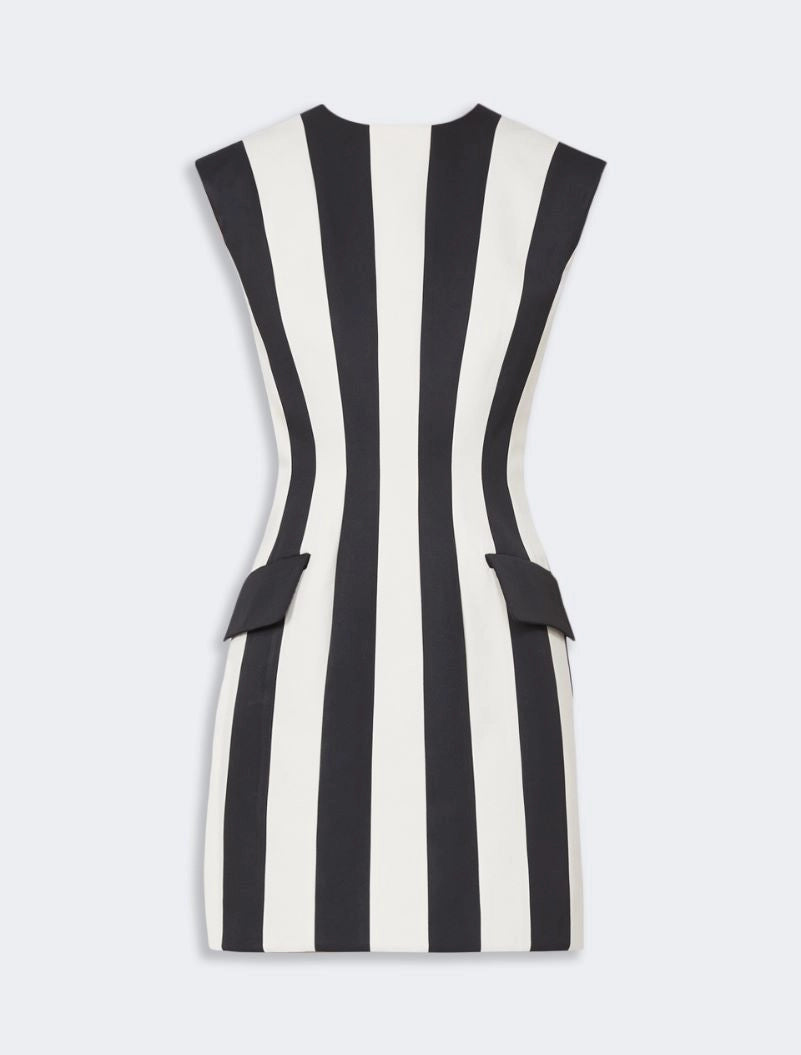 Black and white striped dress on a light gray background