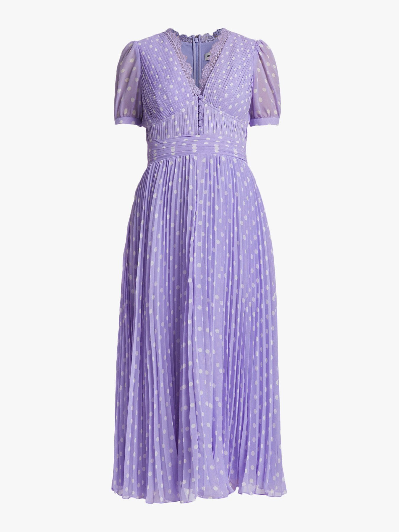 Polka dot print chiffon midi dress, lilac