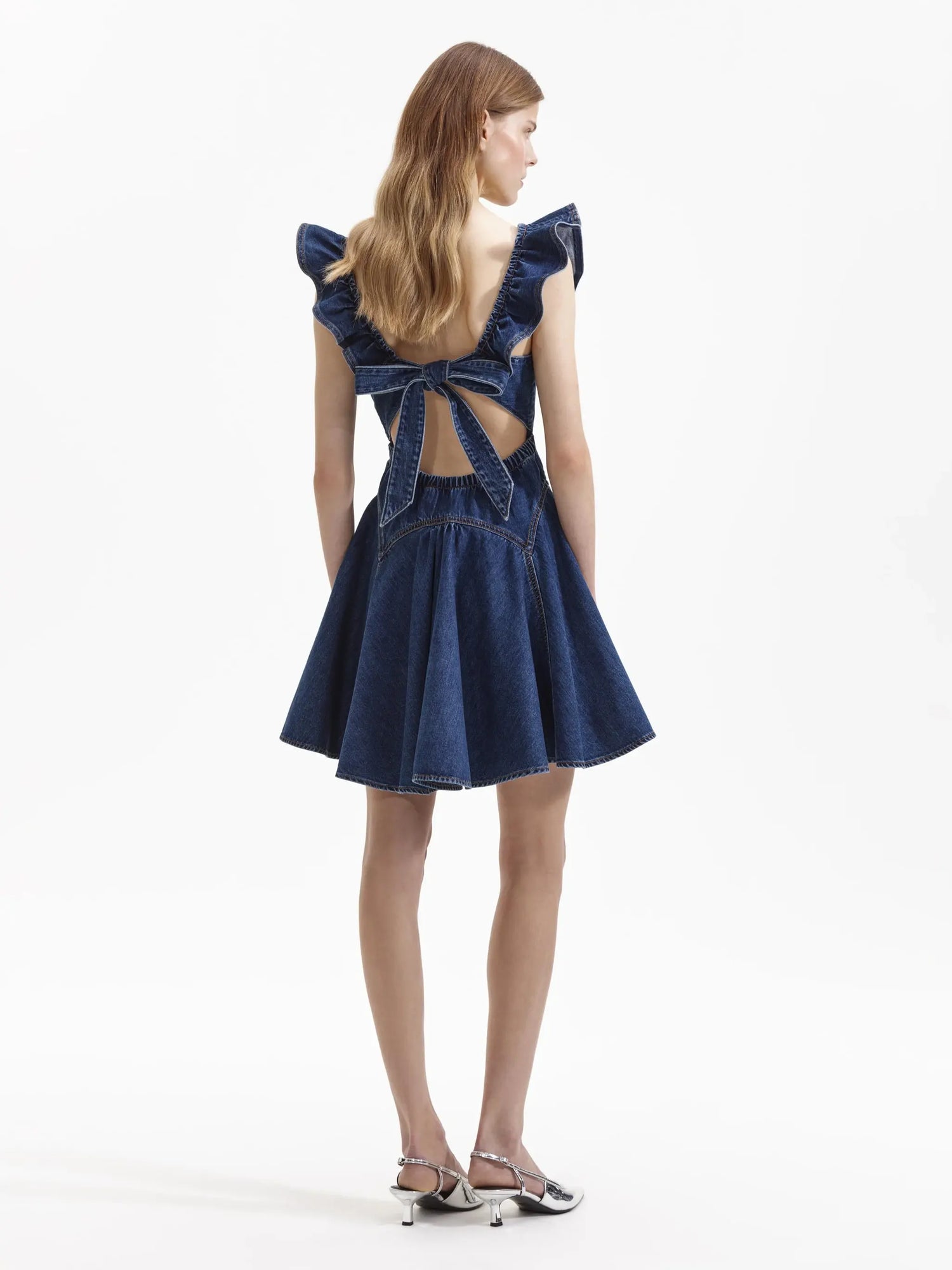 Denim ruffle mini dress, blue