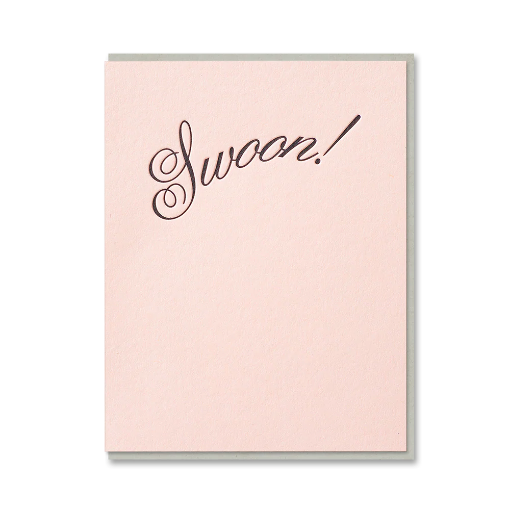 Pink card with 'Swoon!' text on a white background