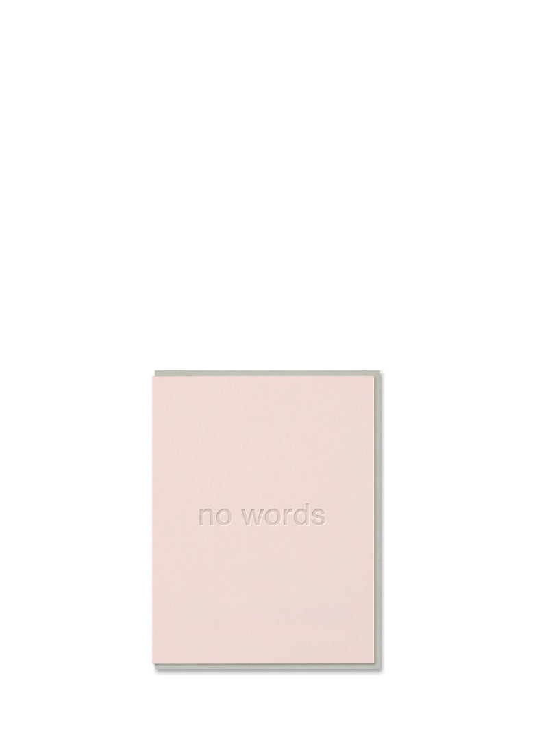 Greeting card titled 'no words' on a white background