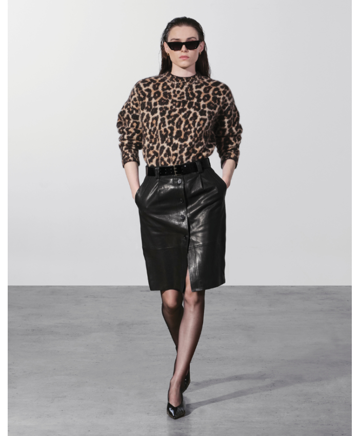 Sydney crew neck leopard knitted sweater, black/brown
