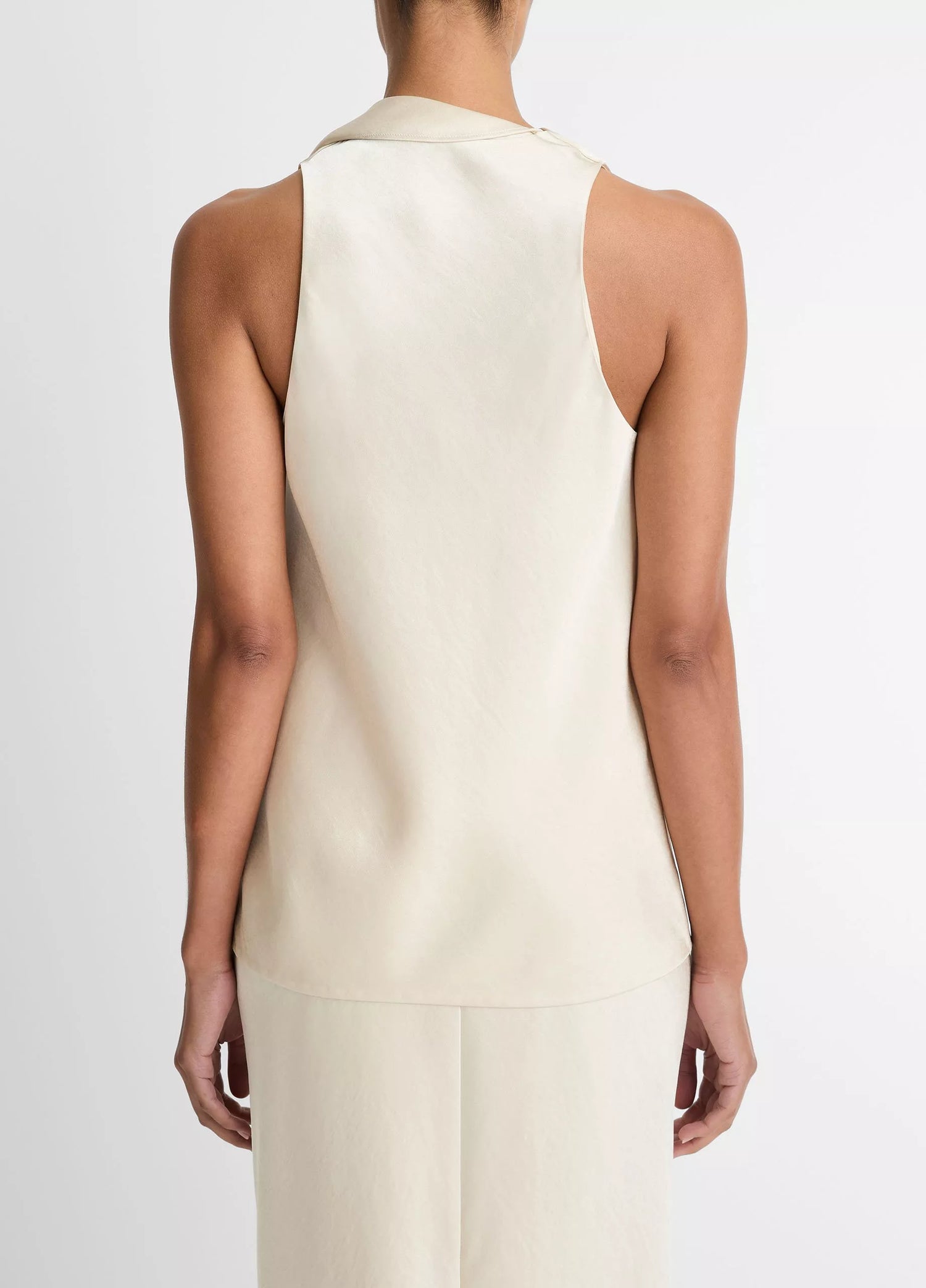 Fluid satin scarf top, cream