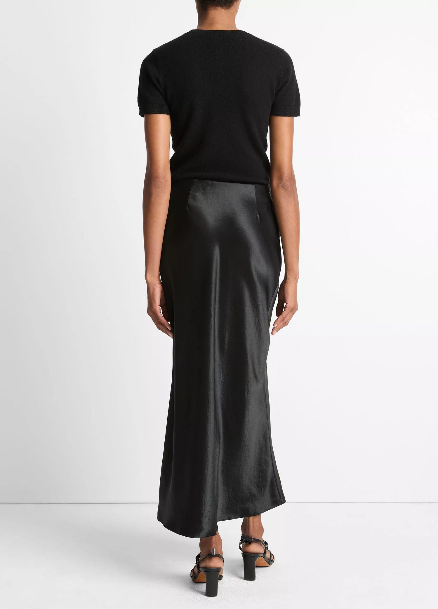 Side slit slip skirt, black
