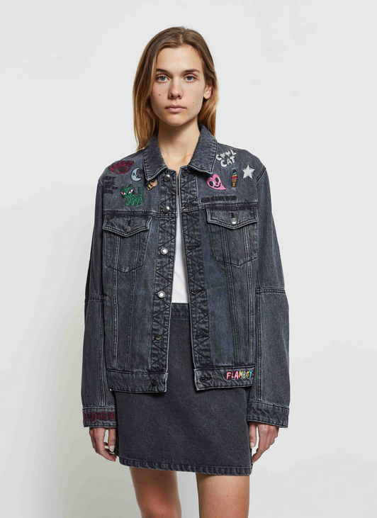 KASY embroidered denim jacket, grey