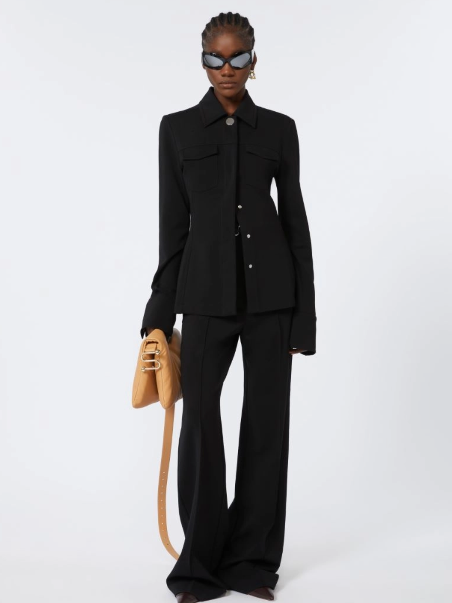 Wells heavy crepe shirt jacket, black