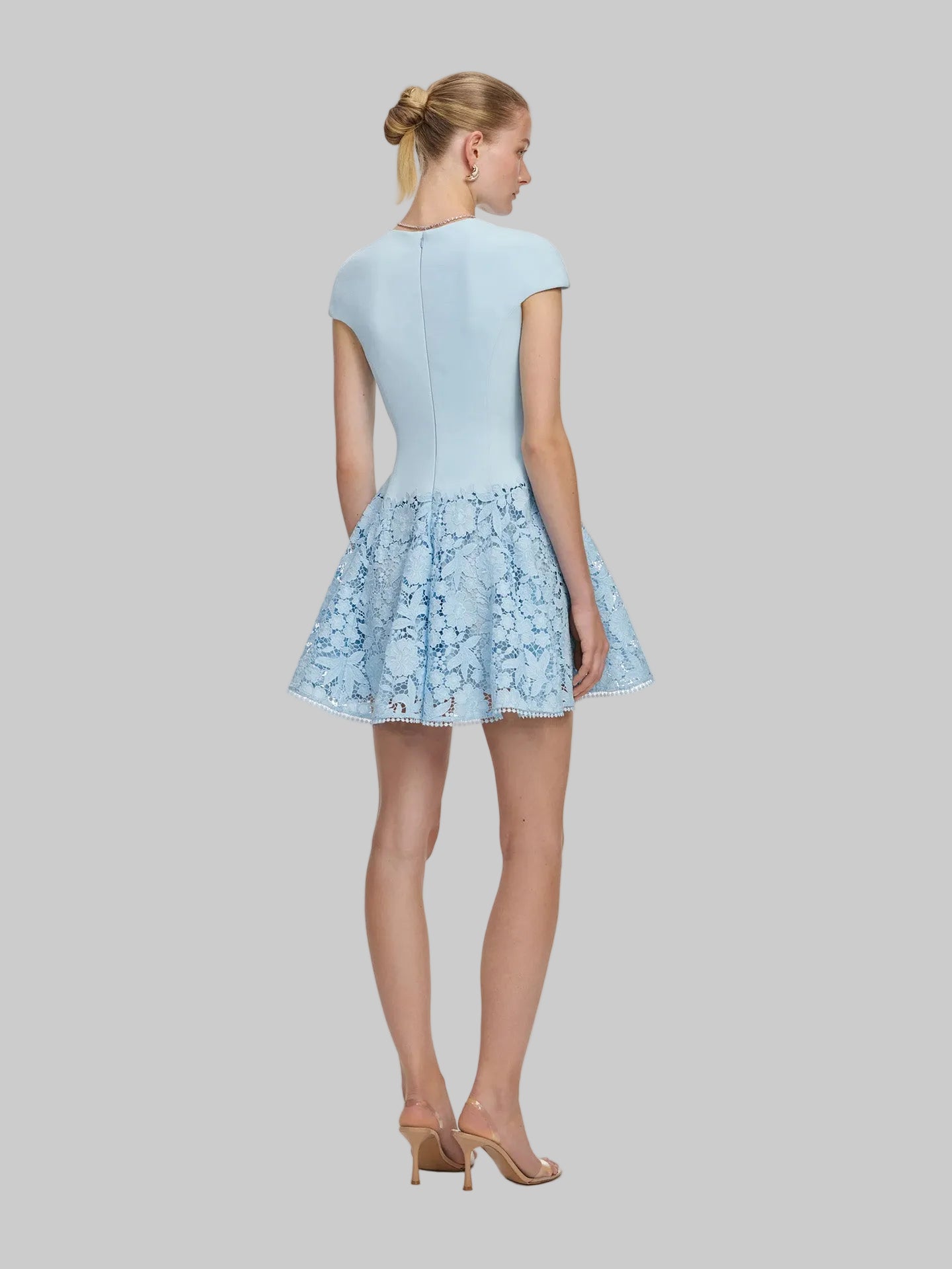 Self-Portrait: Blue crepe lace mini dress, blue Self-Portrait: Blue crepe lace mini dress, blue