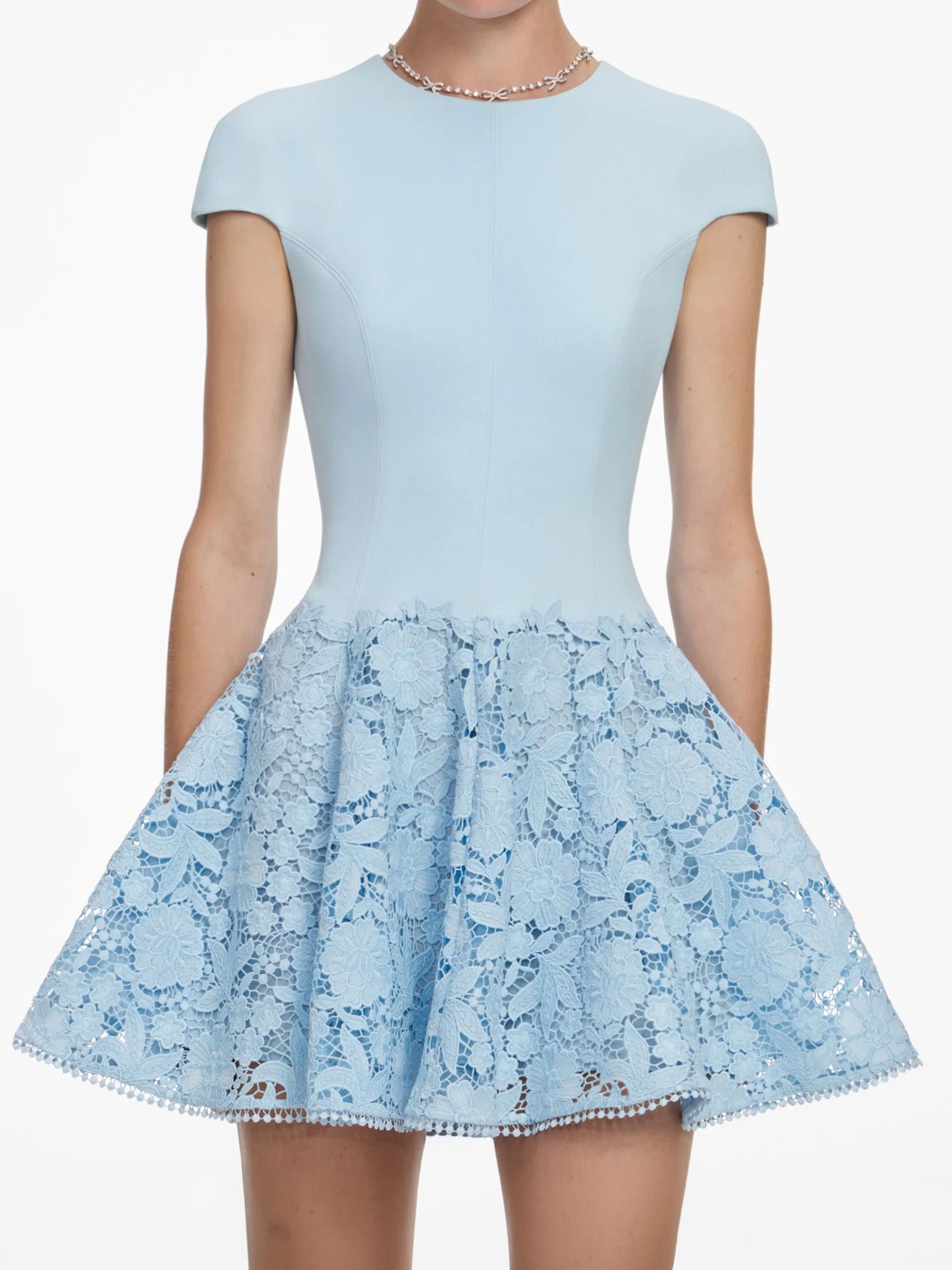 Blue crepe lace mini dress, blue
