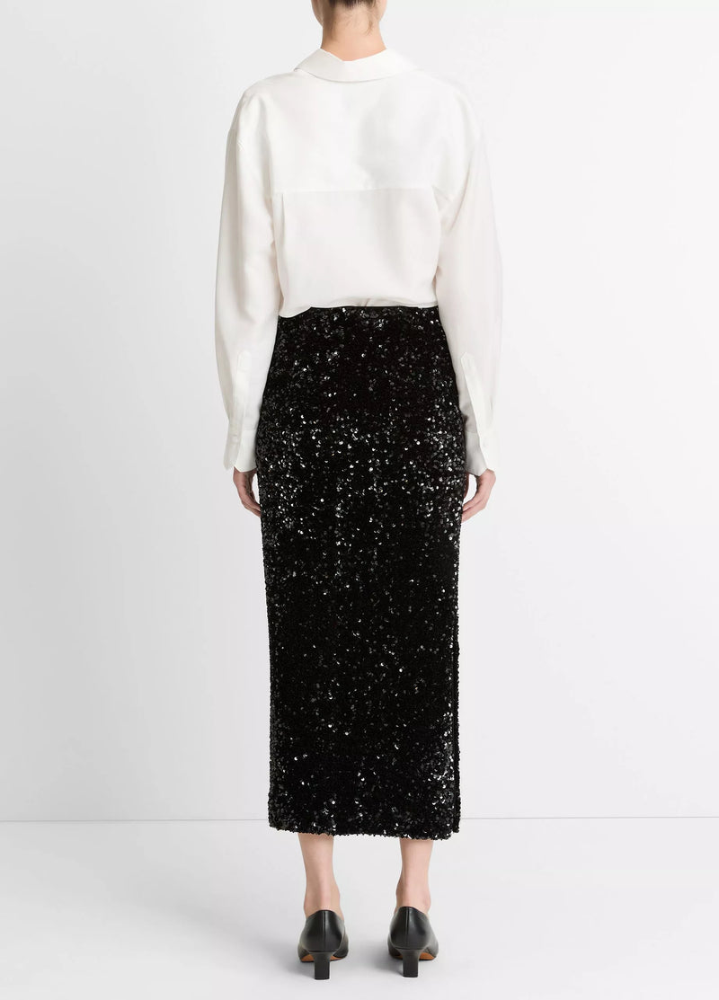 Sequins on velvet column maxi skirt, black