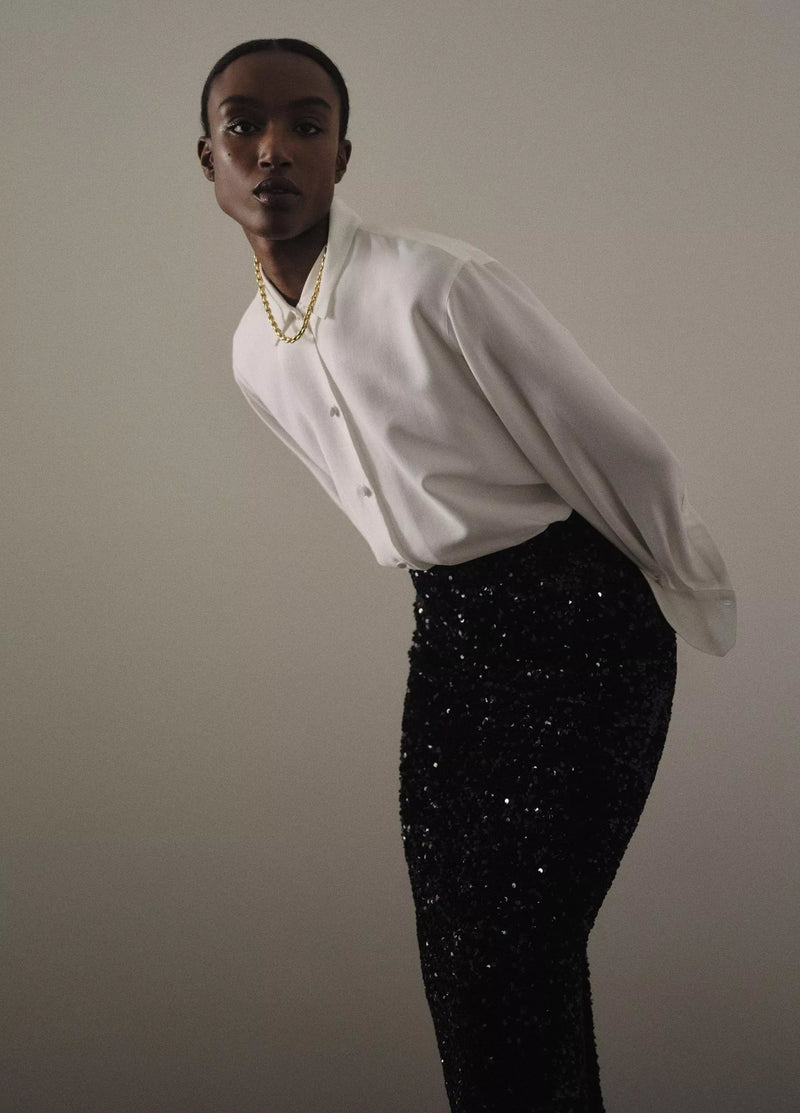 Sequins on velvet column maxi skirt, black