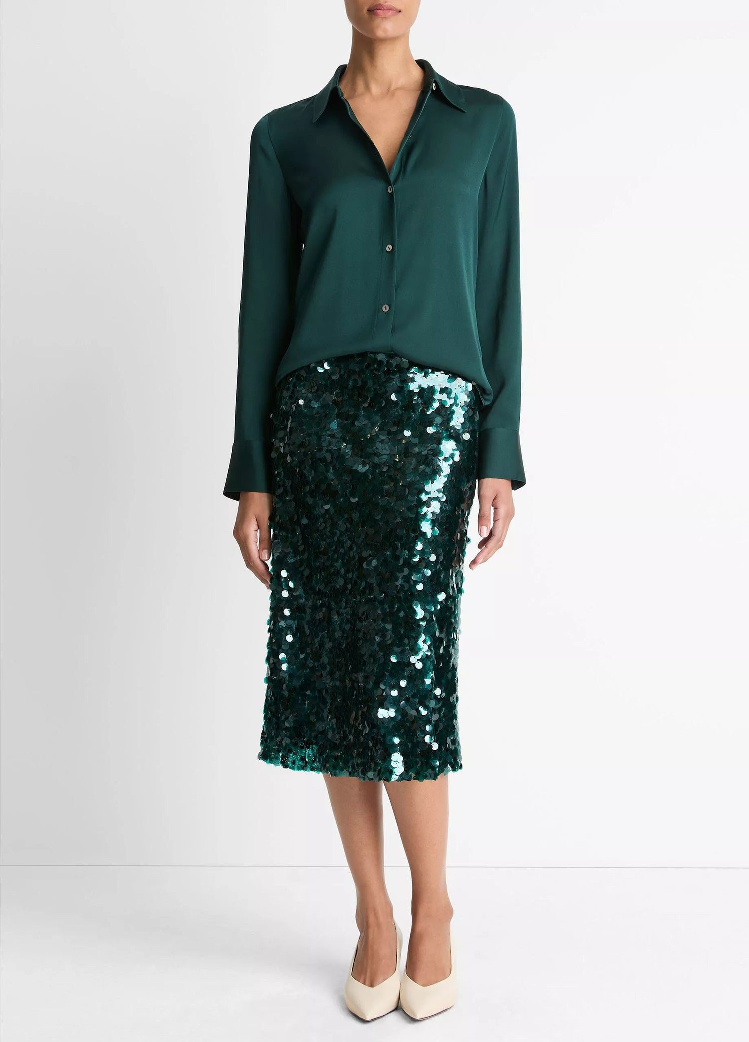 Slim fit classic silk shirt, juniper green