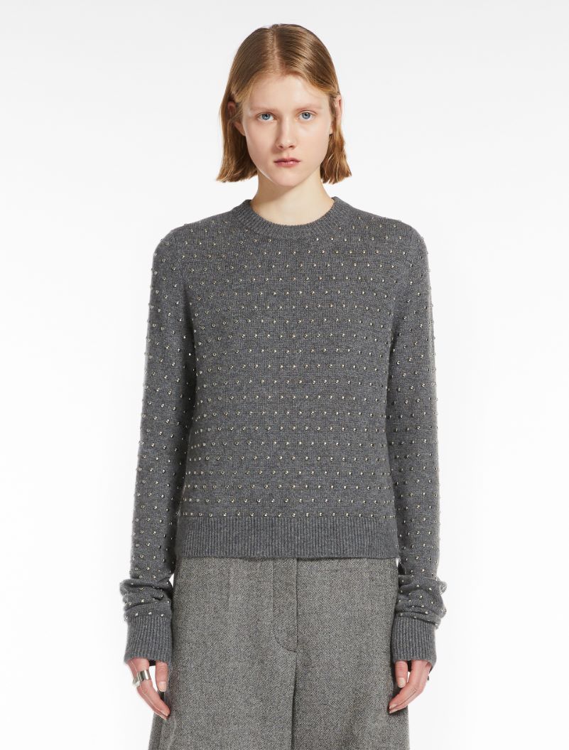 Sierra Studded cashmere-blend crew-neck sweater, grey