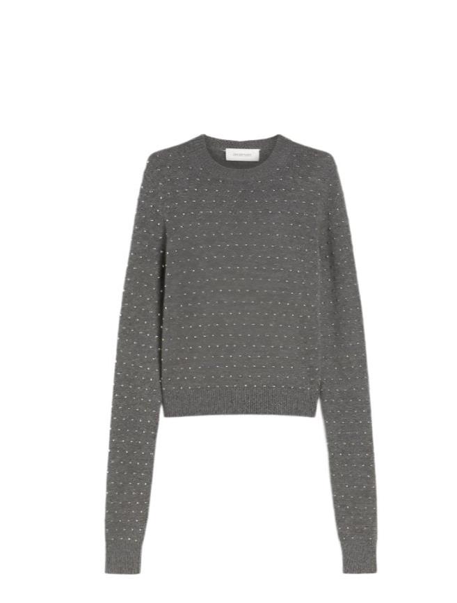 Sierra Studded cashmere-blend crew-neck sweater, grey