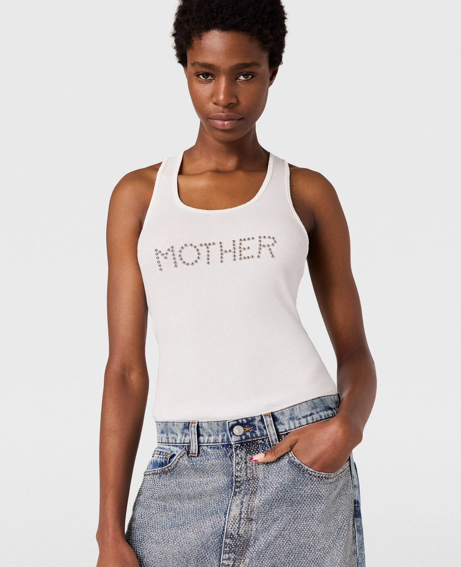 Studded Mother Tank, White