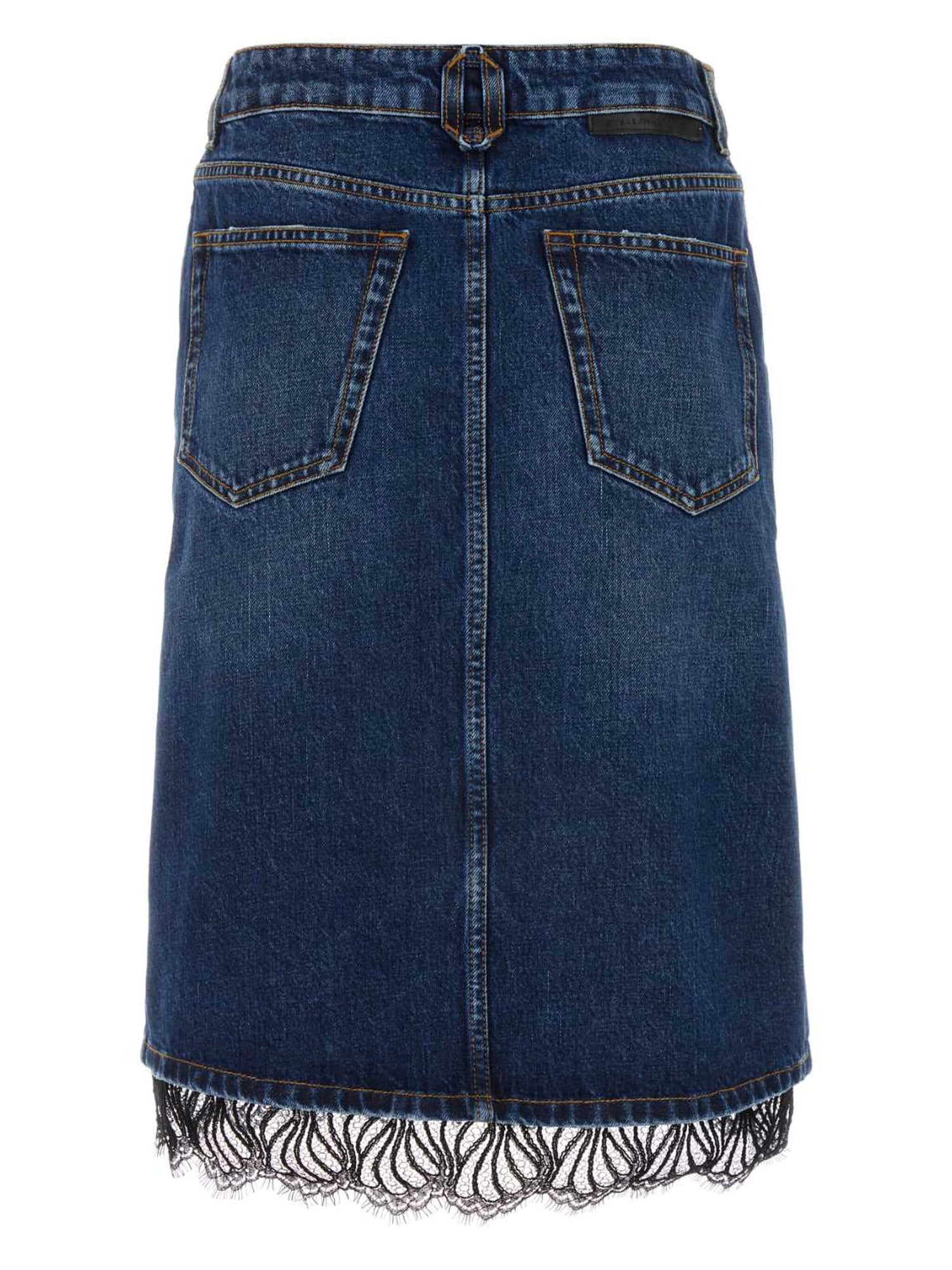 VINTAGE LACE DETAILED DENIM SKIRT, blue