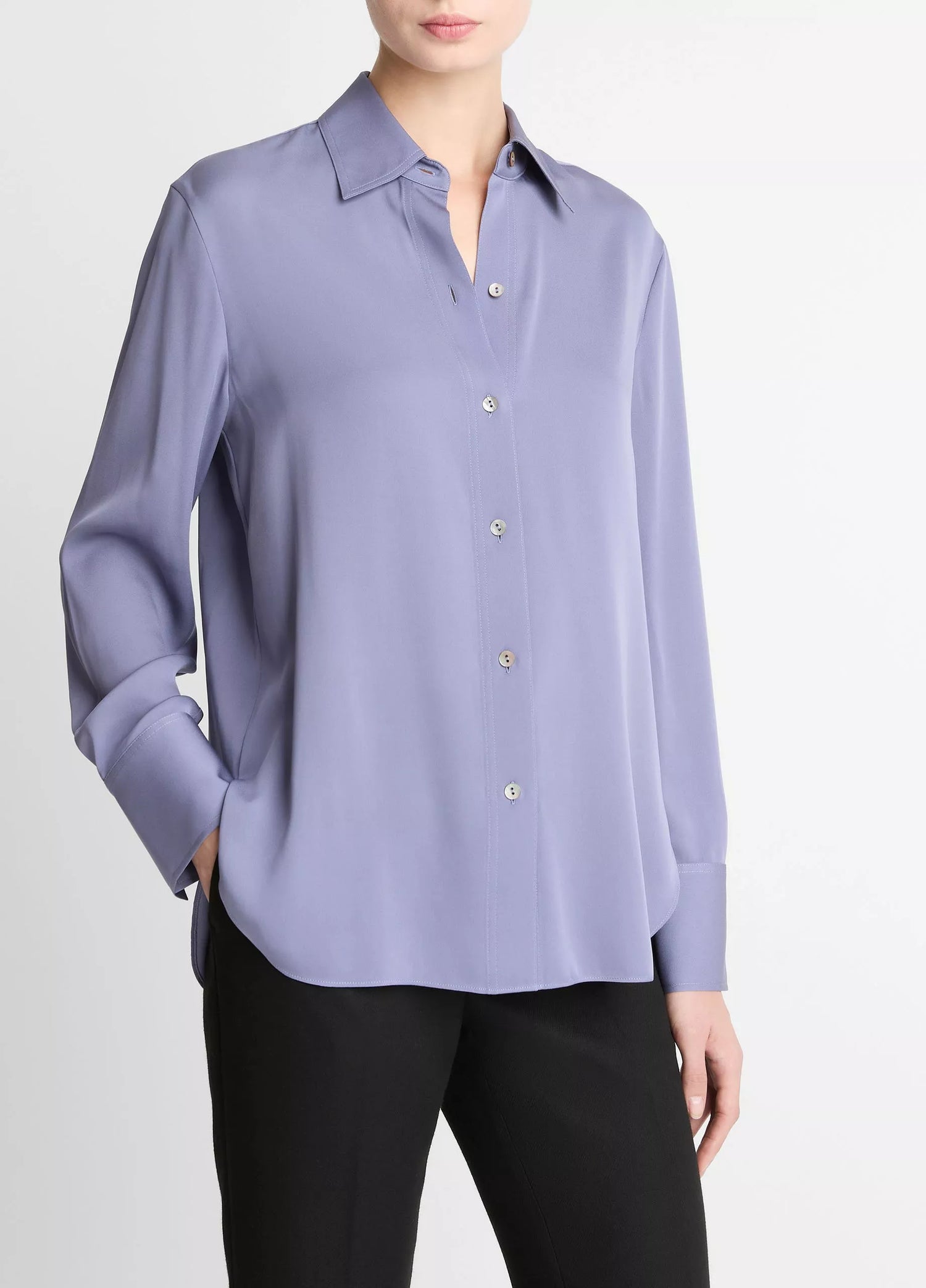 Long sleeve button down silk blouse, lavender
