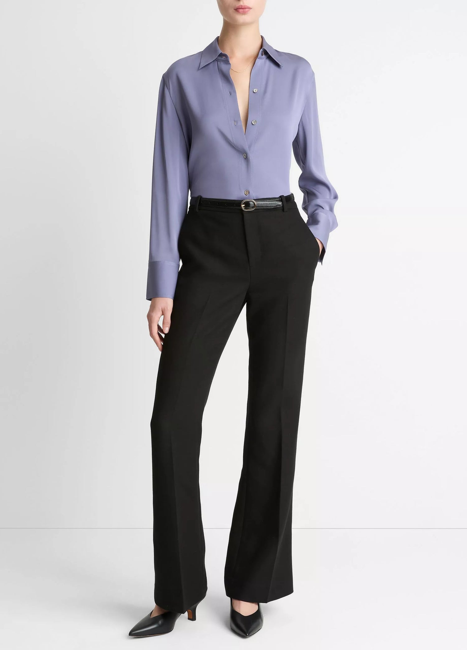 Long sleeve button down silk blouse, lavender