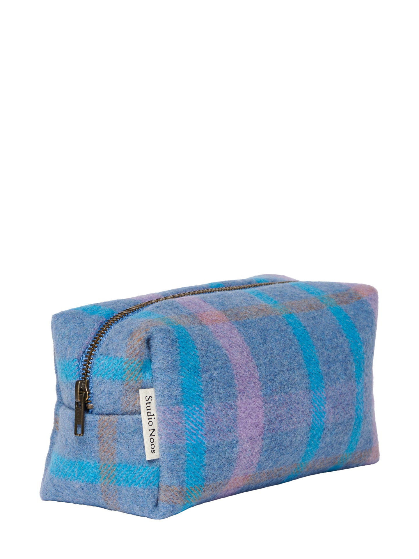 Pouch, Checked Sky Blue Wool