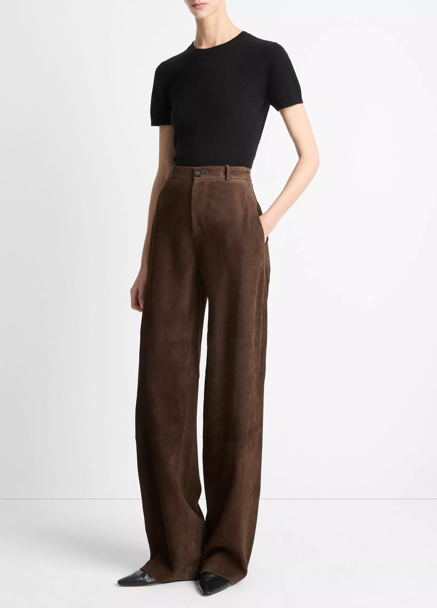 Suede Mid-Rise Trouser, Brown