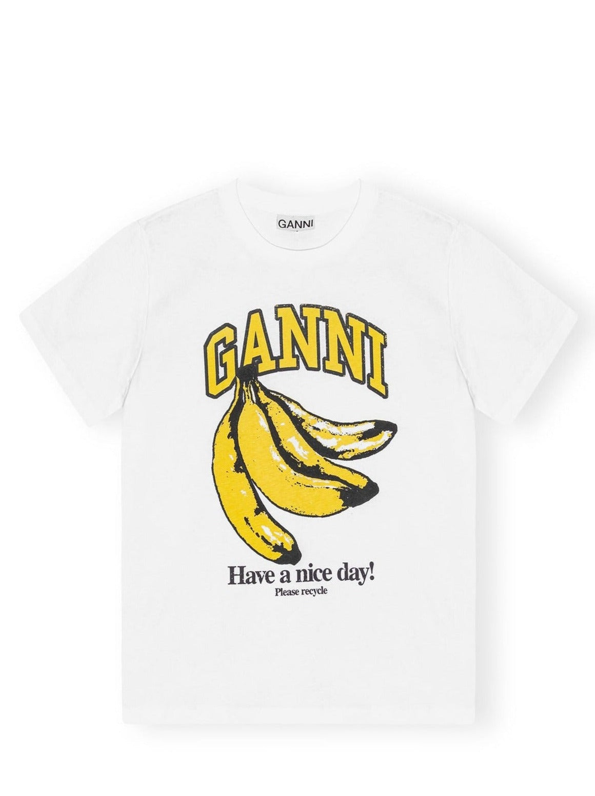 Ganni, white print t-shirt w. bananas