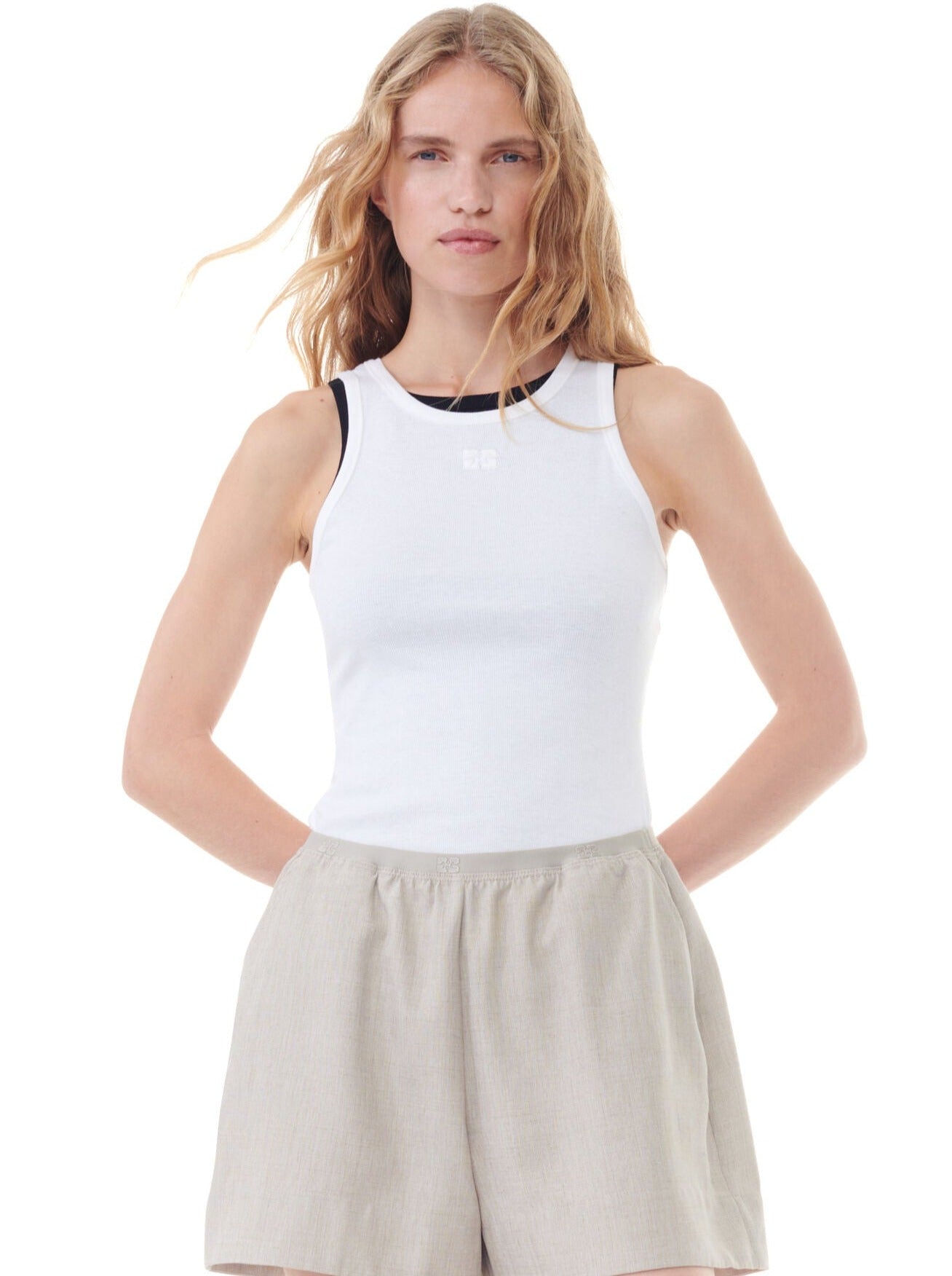 Soft Cotton Rib Tank Top, white