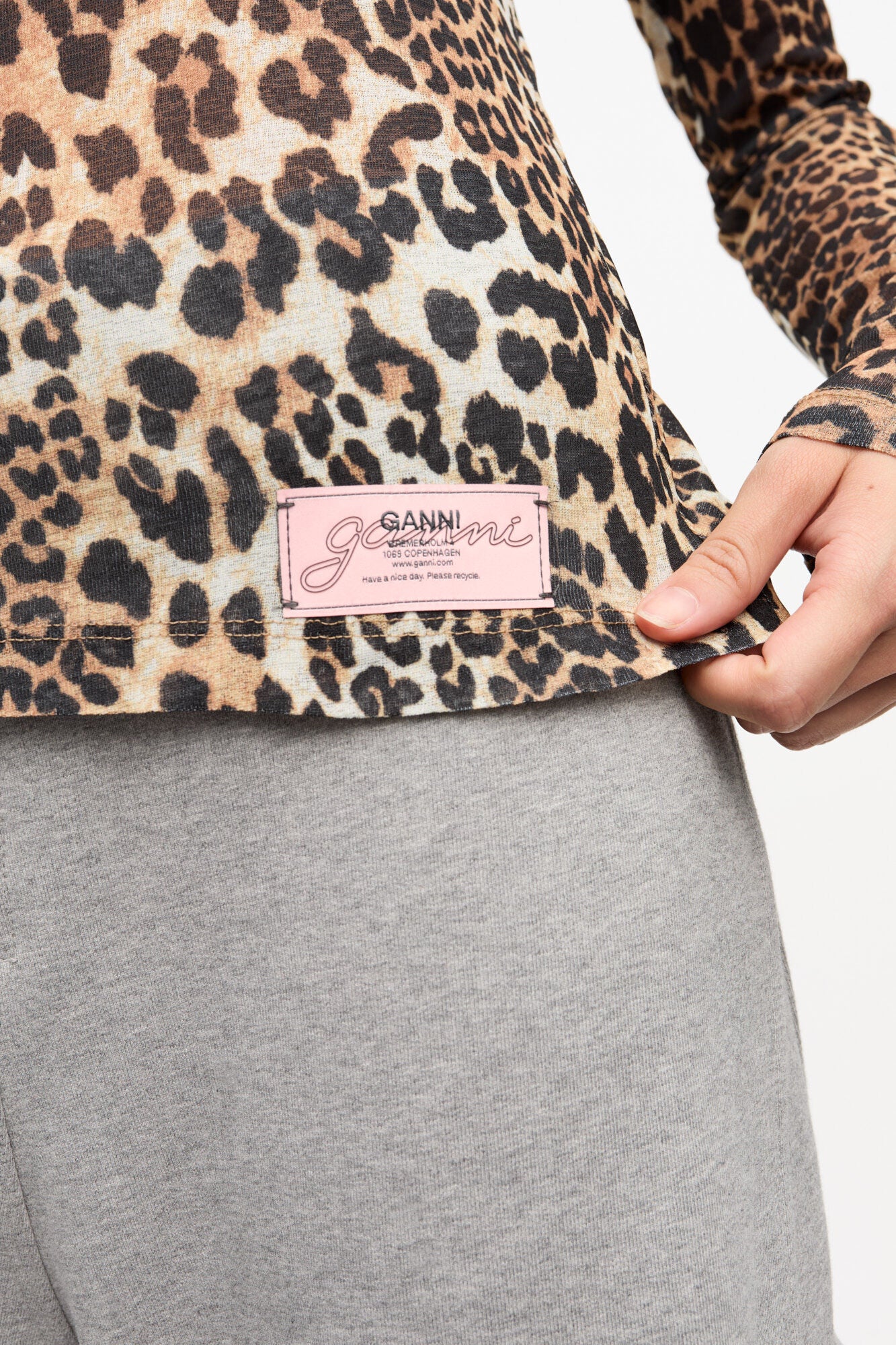 Printed Mari Mesh Long Sleeve Top, Leopard