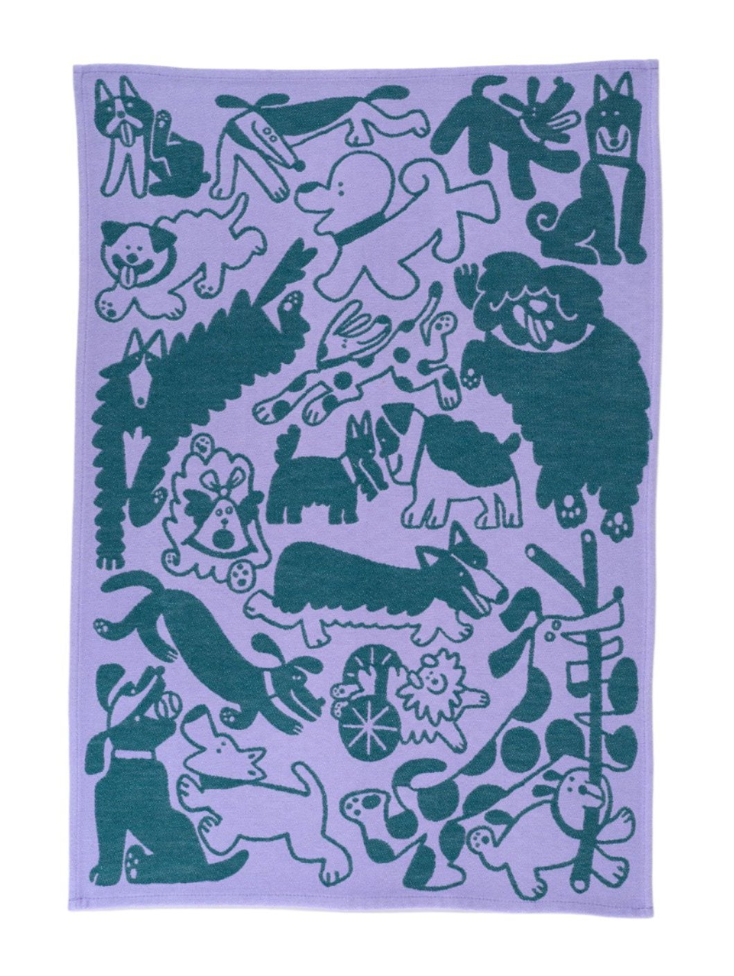 Dogs Day Out Lilac/Green tea towel