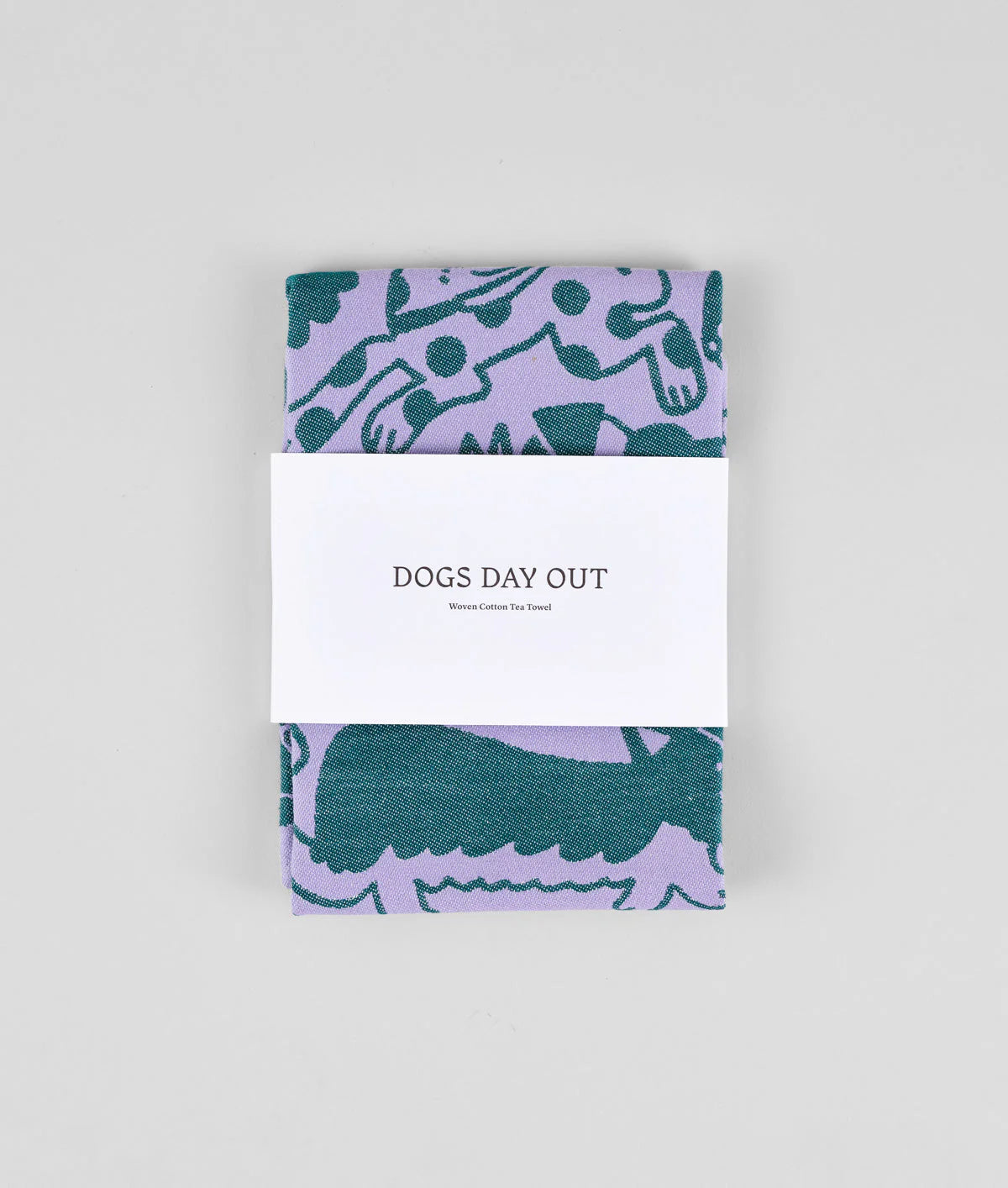 Dogs Day Out Lilac/Green tea towel