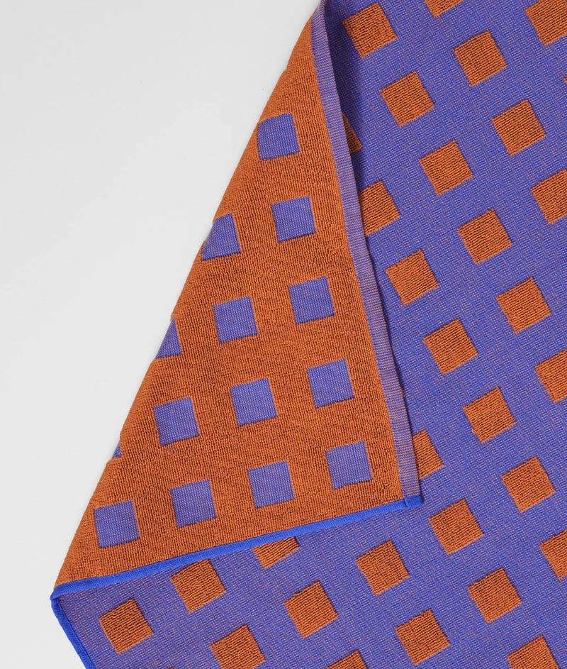 Squares terry tea towel, burgundy/blue
