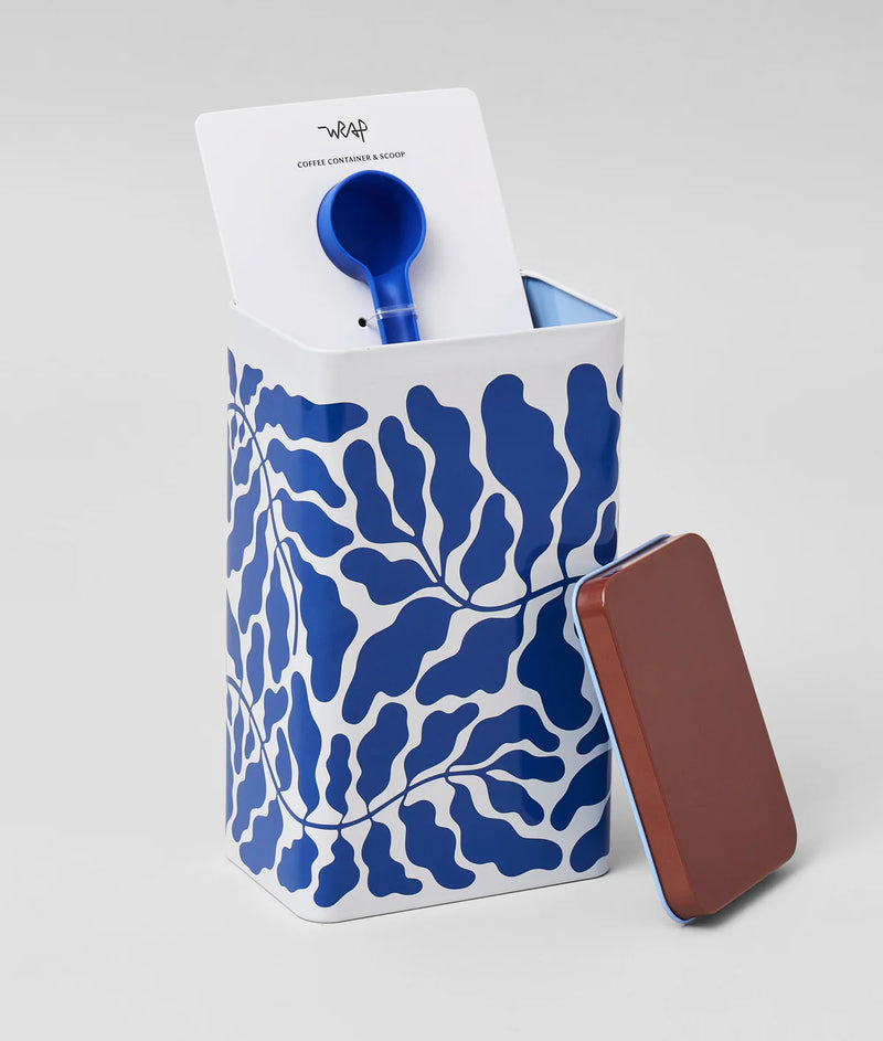 Leaves metal tin, blue-white