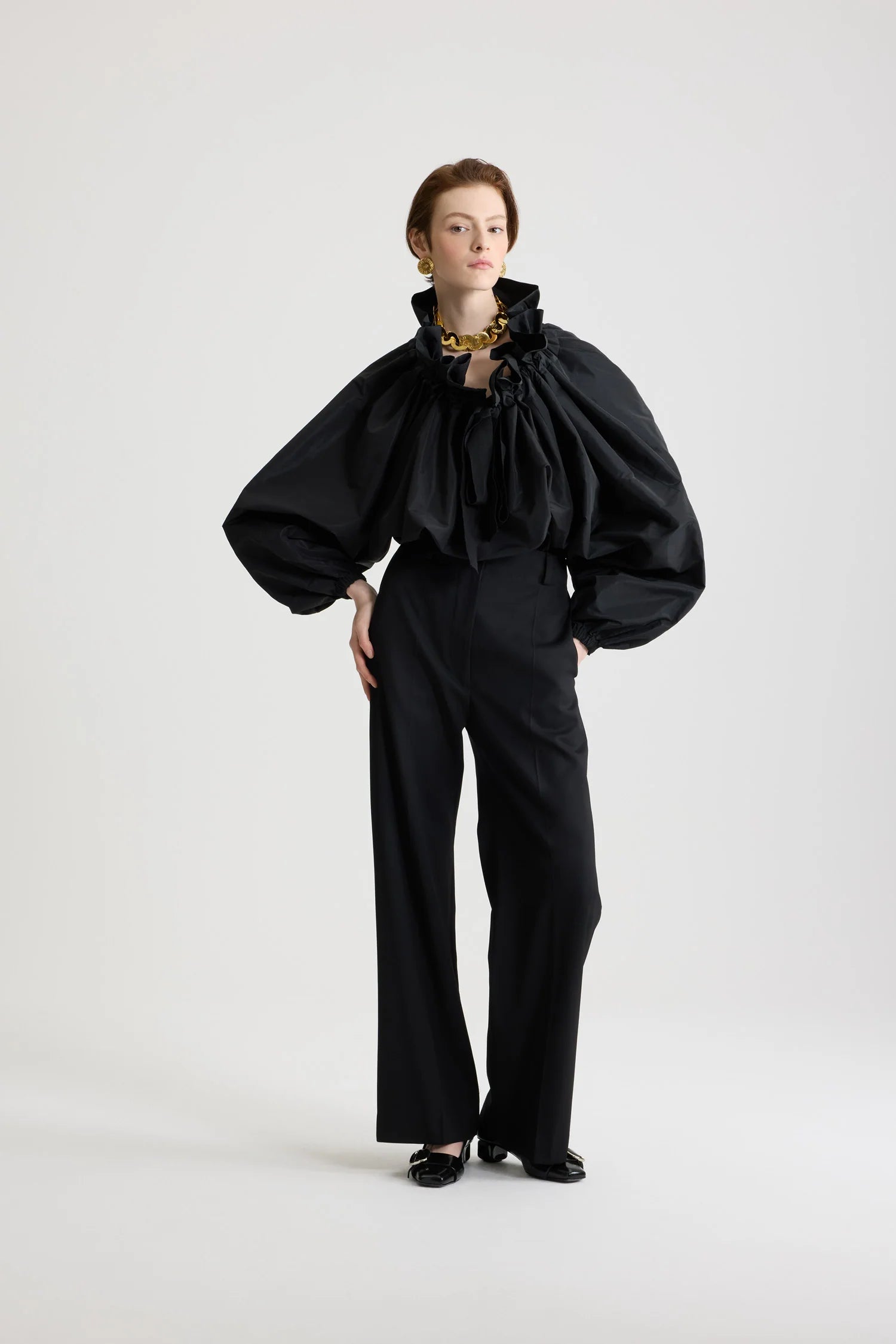 Iconic La Patou blouse in recycled faille, black