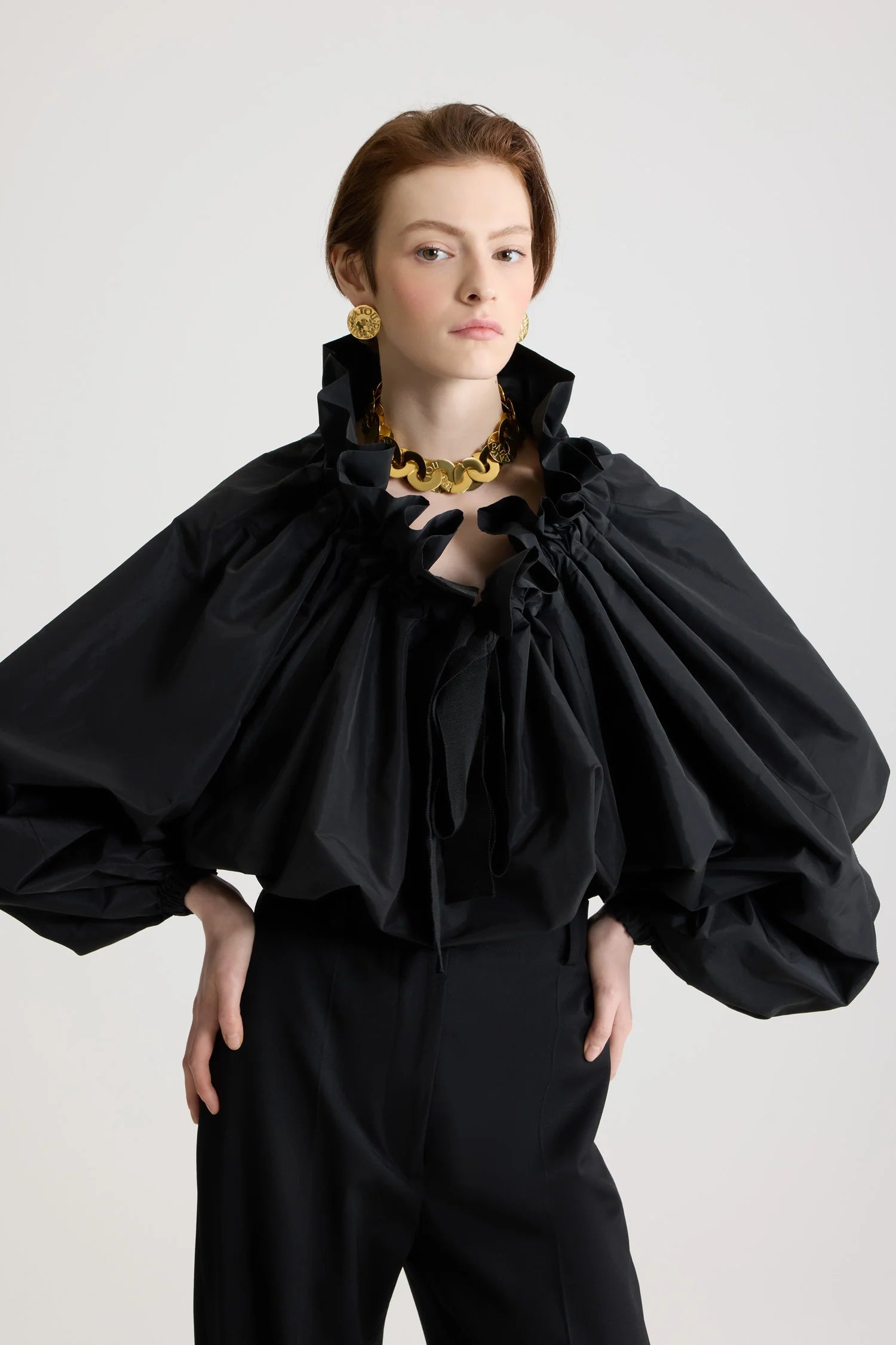 Iconic La Patou blouse in recycled faille, black
