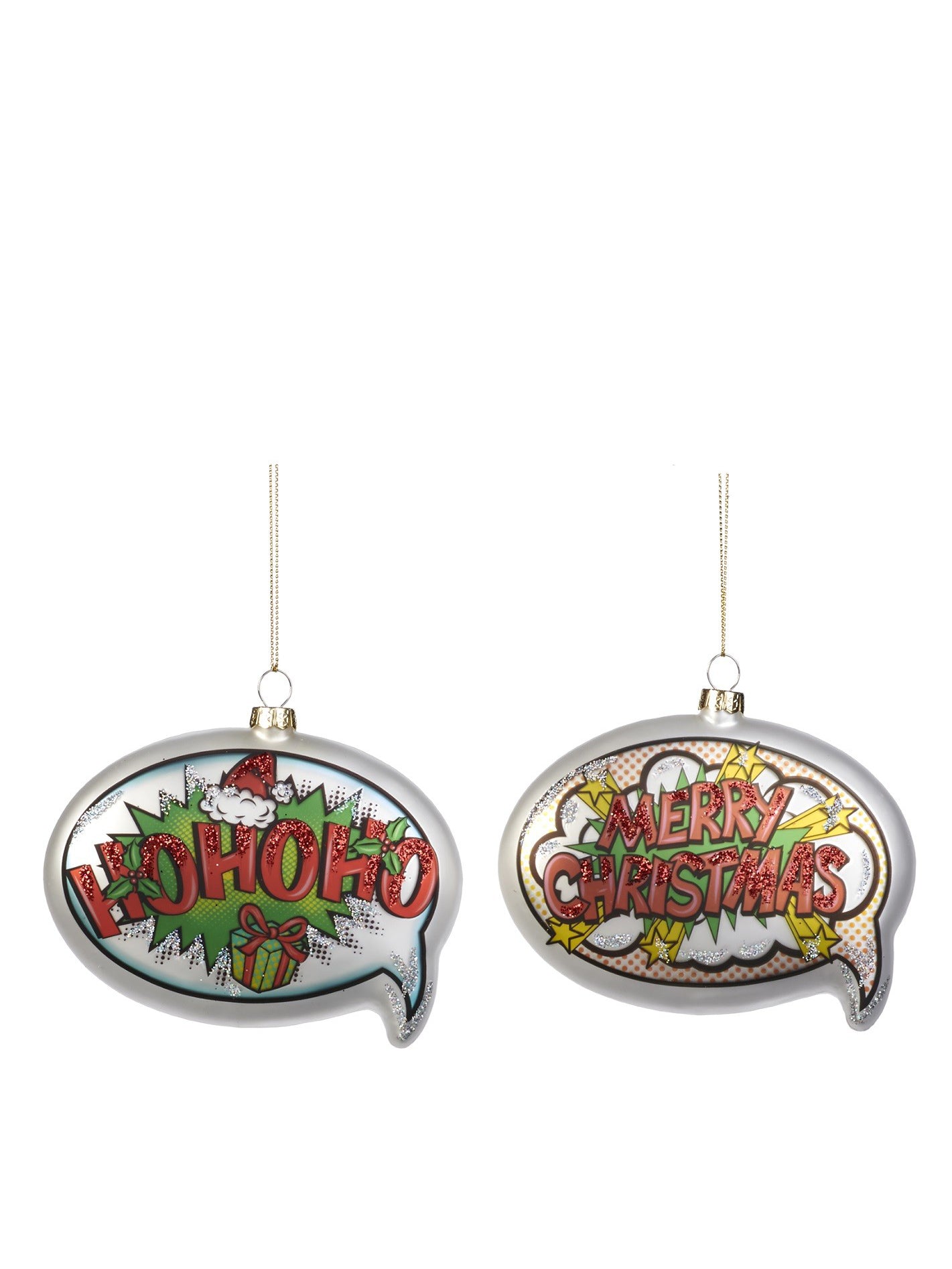 HOHO/MERRY XMAS SPEECH BUBBLE  glass ornaments